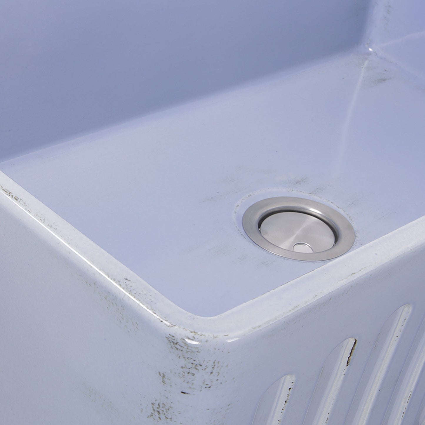 Nantucket Sinks Vineyard Collection 33" Rectangle Undermount Porcelain Enamel Glaze Light Blue Fireclay Single Bowl Farmhouse Apron Kitchen Sink With Shabby Sugar Finish