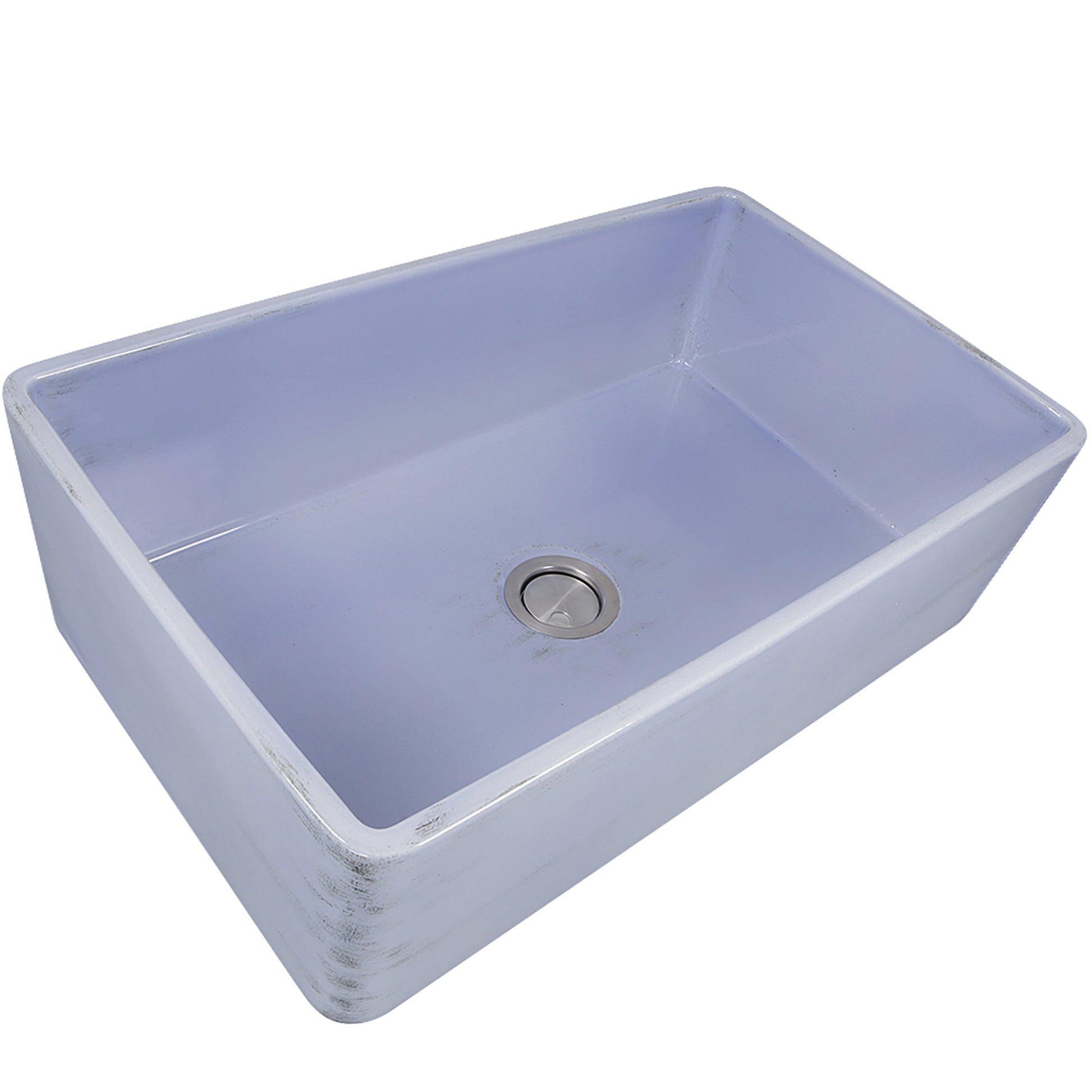 Nantucket Sinks Vineyard Collection 33" Rectangle Undermount Porcelain Enamel Glaze Light Blue Fireclay Single Bowl Farmhouse Apron Kitchen Sink With Shabby Sugar Finish