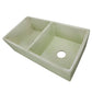 Nantucket Sinks Vineyard Collection 33" Rectangle Undermount Porcelain Enamel Glaze Light Green Fireclay Double Bowl Farmhouse Apron Kitchen Sink With Shabby Green Finish