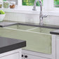 Nantucket Sinks Vineyard Collection 33" Rectangle Undermount Porcelain Enamel Glaze Light Green Fireclay Double Bowl Farmhouse Apron Kitchen Sink With Shabby Green Finish