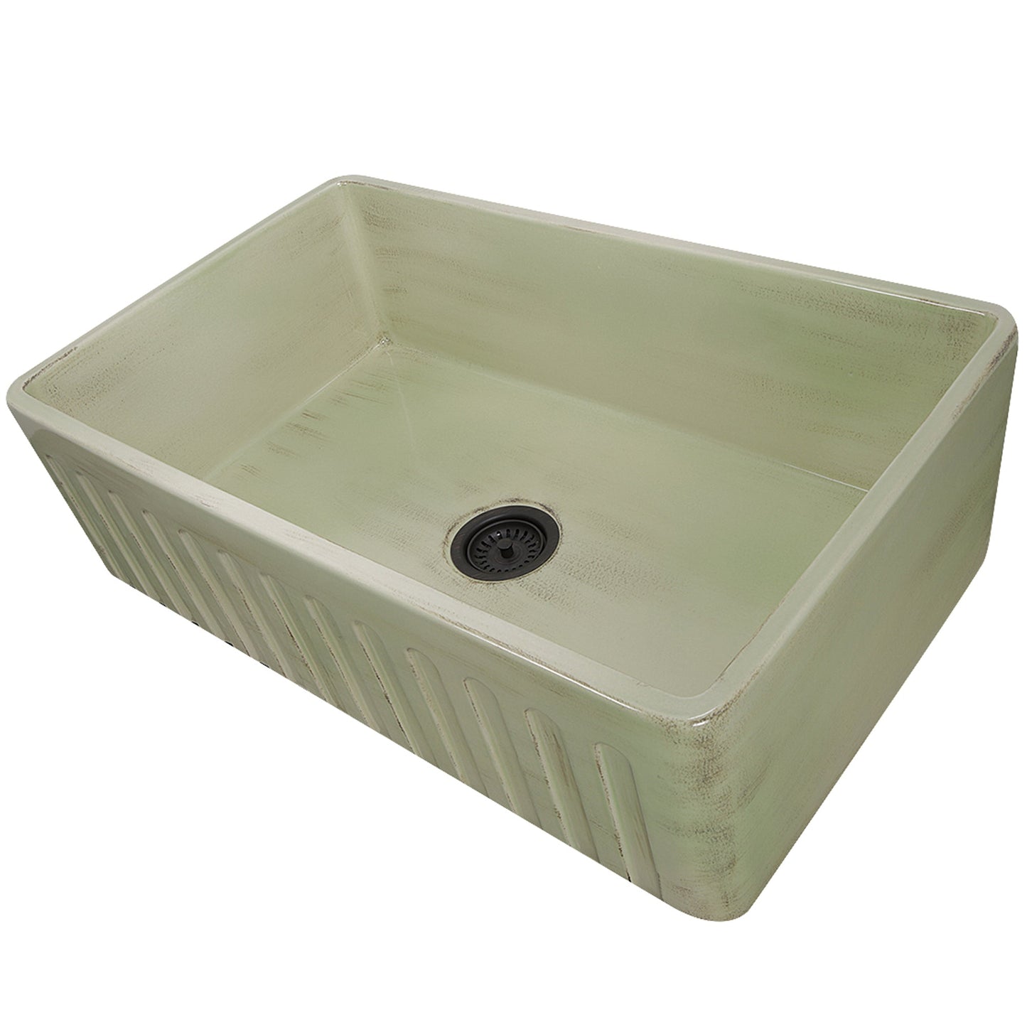 Nantucket Sinks Vineyard Collection 33" Rectangle Undermount Porcelain Enamel Glaze Light Green Fireclay Single Bowl Farmhouse Apron Kitchen Sink With Shabby Green Finish