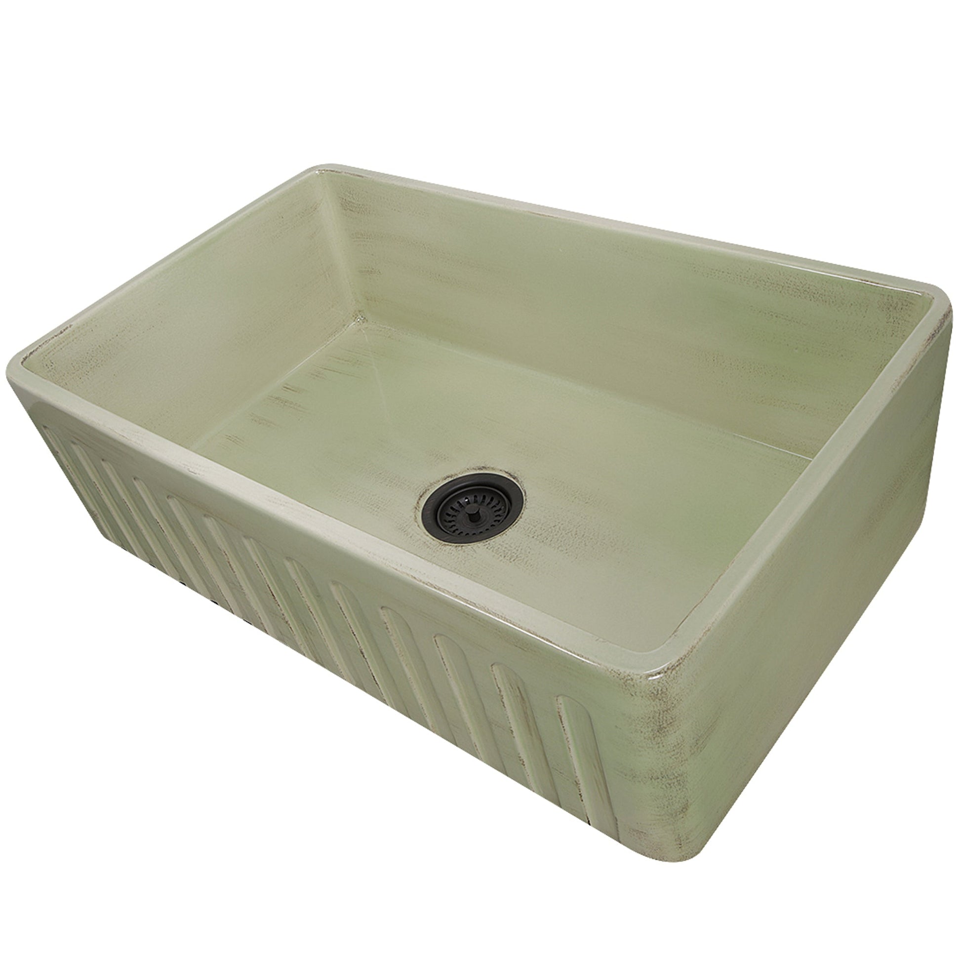 Nantucket Sinks Vineyard Collection 33" Rectangle Undermount Porcelain Enamel Glaze Light Green Fireclay Single Bowl Farmhouse Apron Kitchen Sink With Shabby Green Finish