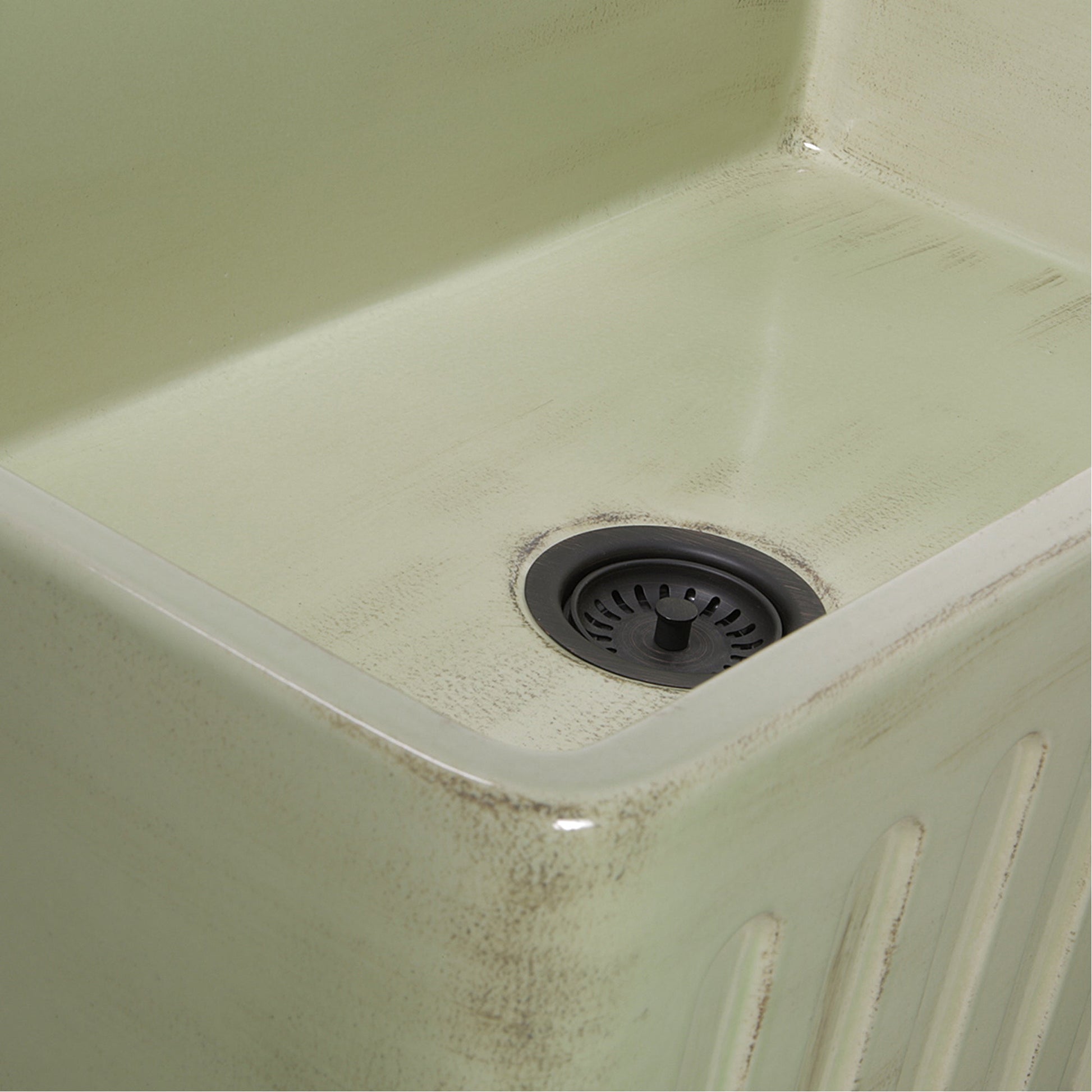 Nantucket Sinks Vineyard Collection 33" Rectangle Undermount Porcelain Enamel Glaze Light Green Fireclay Single Bowl Farmhouse Apron Kitchen Sink With Shabby Green Finish
