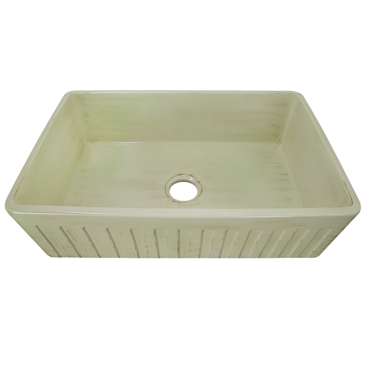 Nantucket Sinks Vineyard Collection 33" Rectangle Undermount Porcelain Enamel Glaze Light Green Fireclay Single Bowl Farmhouse Apron Kitchen Sink With Shabby Green Finish