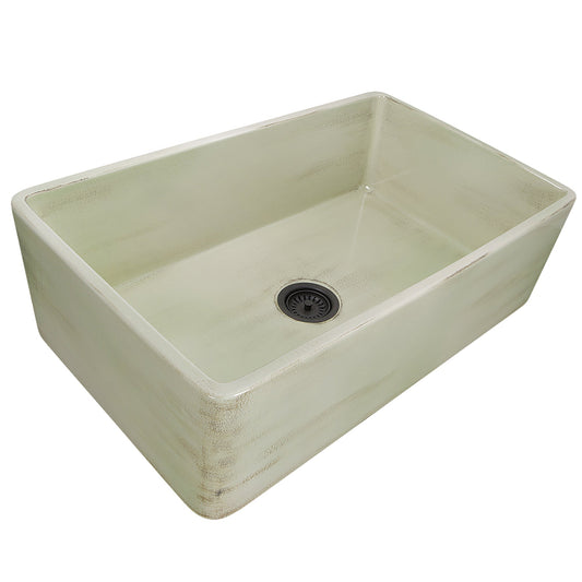 Nantucket Sinks Vineyard Collection 33" Rectangle Undermount Porcelain Enamel Glaze Light Green Fireclay Single Bowl Farmhouse Apron Kitchen Sink With Shabby Green Finish