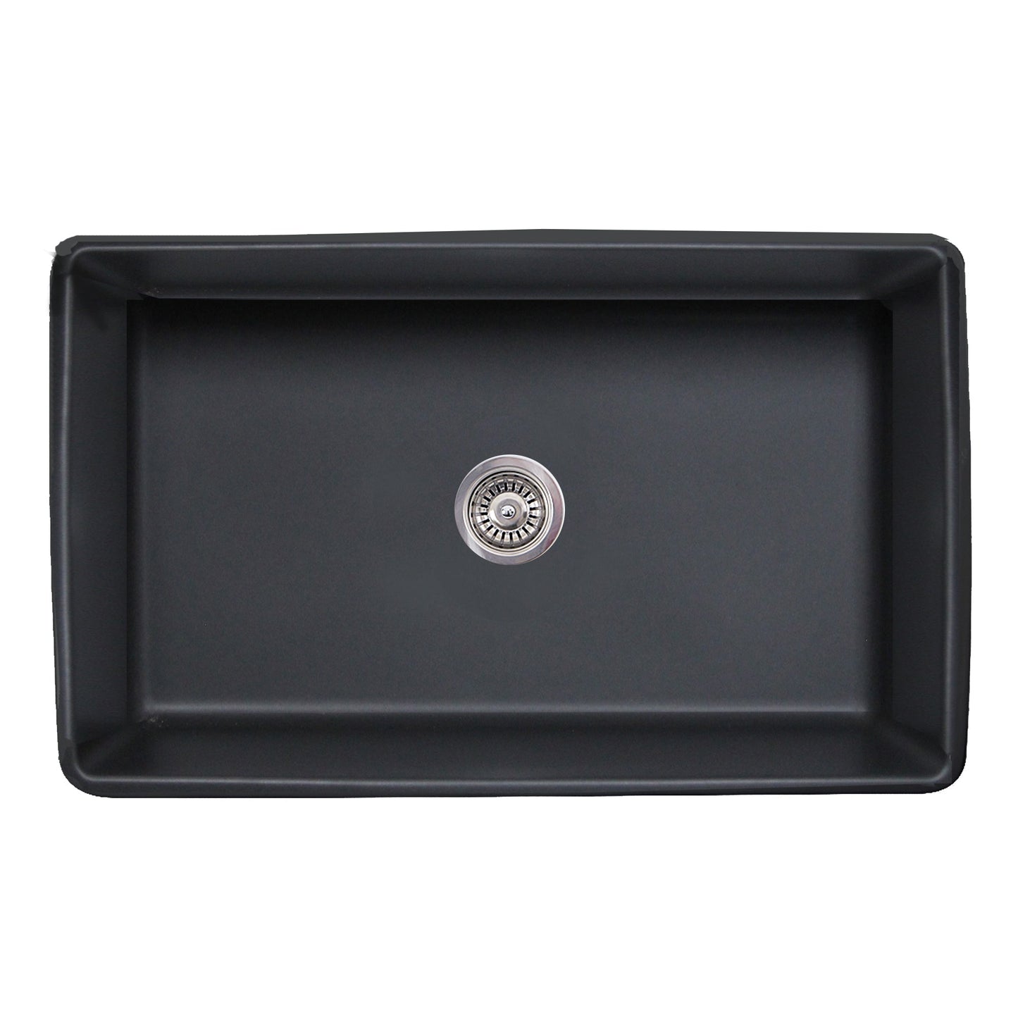 Nantucket Sinks Vineyard Collection 33" Rectangle Undermount Porcelain Enamel Glaze Matte Black Fireclay Single Bowl Farmhouse Apron Kitchen Sink With Filigree Apron
