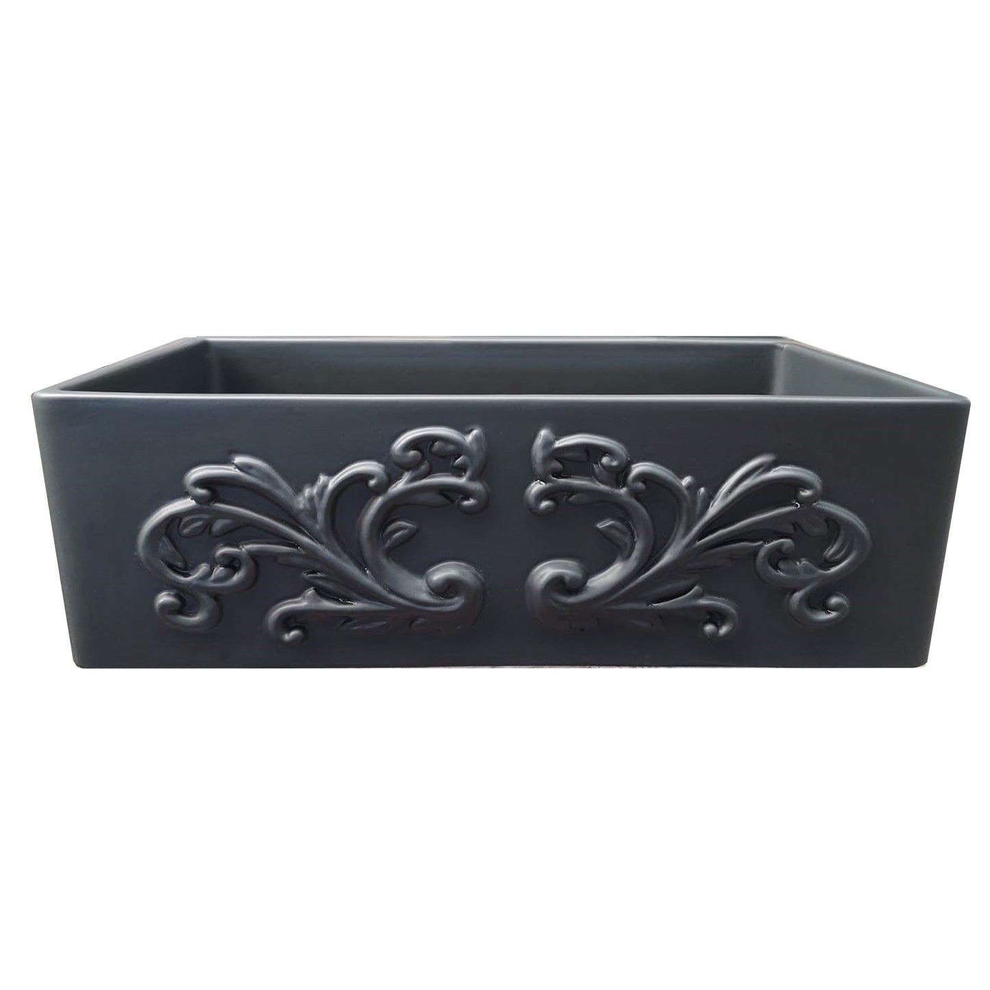 Nantucket Sinks Vineyard Collection 33" Rectangle Undermount Porcelain Enamel Glaze Matte Black Fireclay Single Bowl Farmhouse Apron Kitchen Sink With Filigree Apron