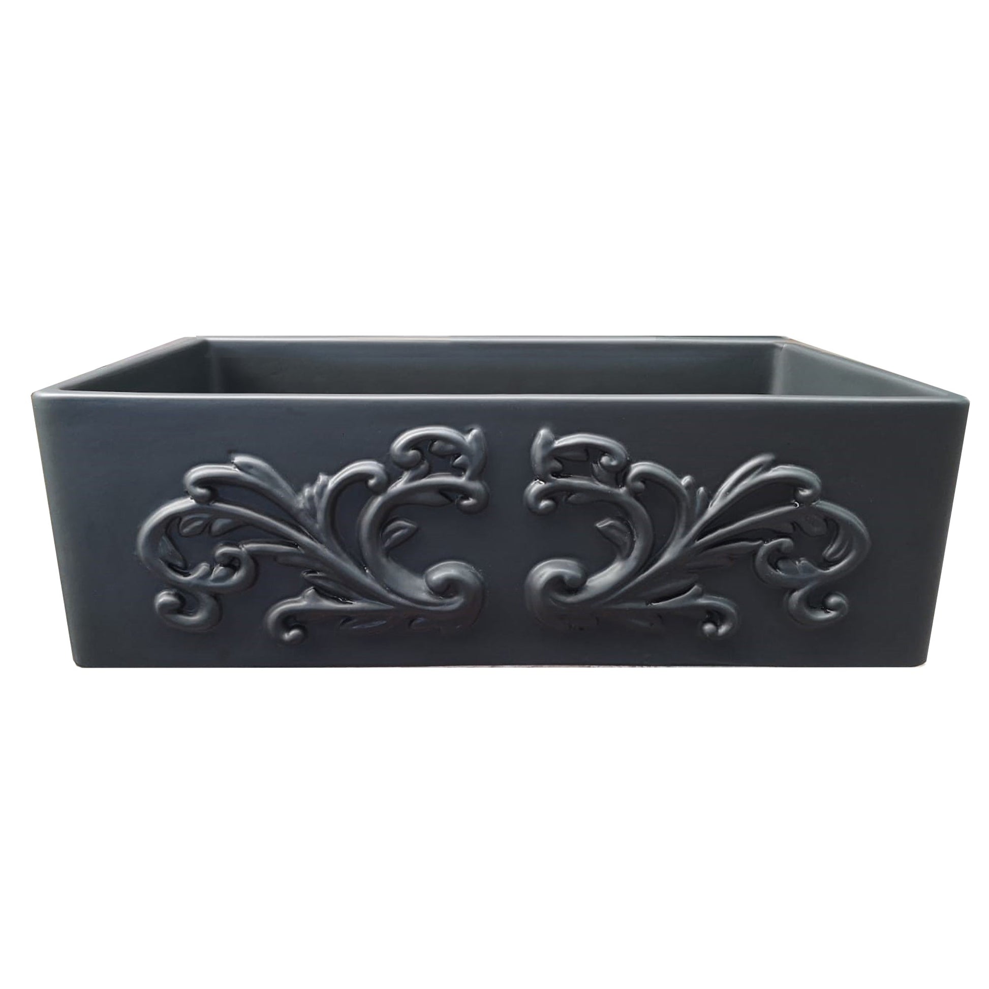 Nantucket Sinks Vineyard Collection 33" Rectangle Undermount Porcelain Enamel Glaze Matte Black Fireclay Single Bowl Farmhouse Apron Kitchen Sink With Filigree Apron