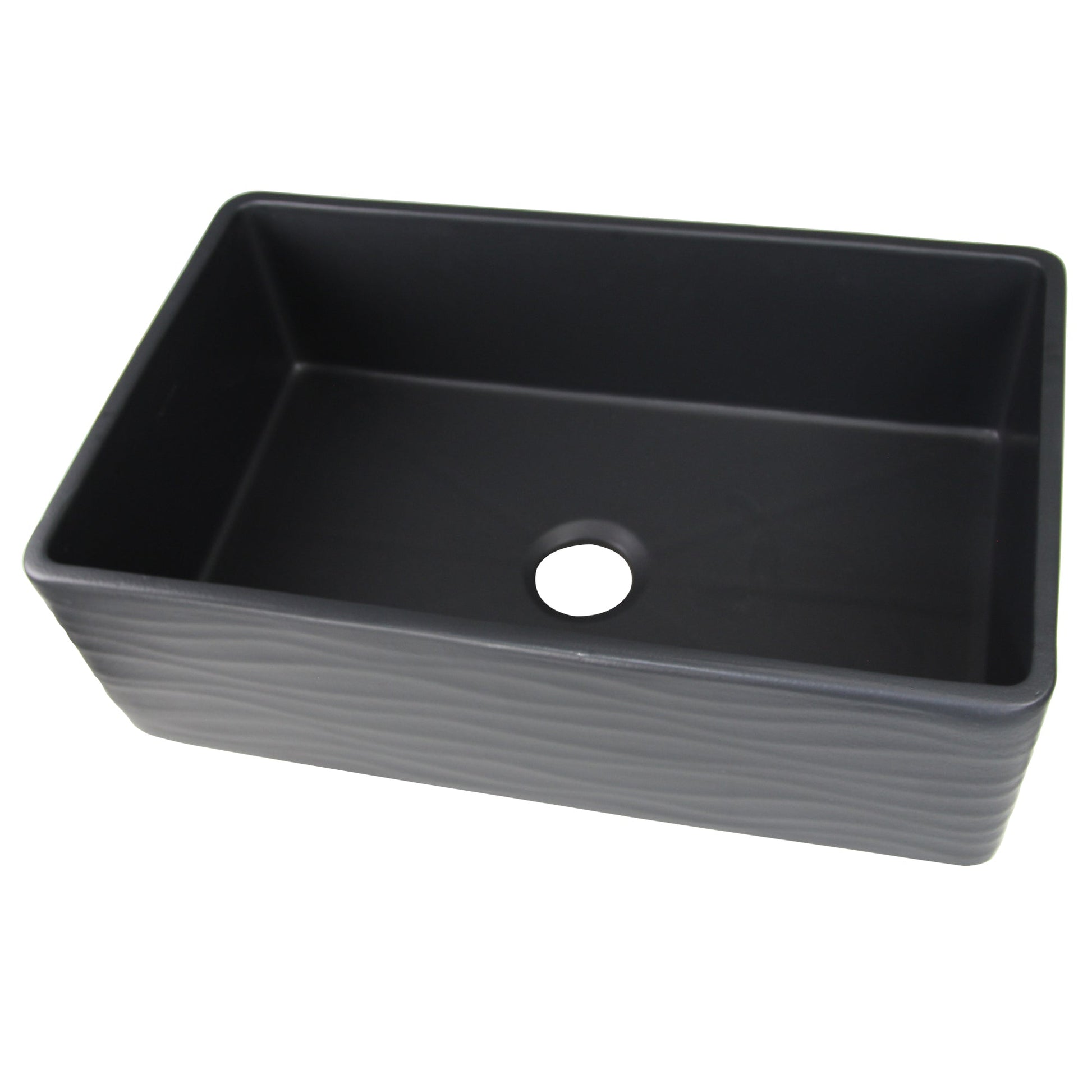 Nantucket Sinks Vineyard Collection 33" Rectangle Undermount Porcelain Enamel Glaze Matte Black Fireclay Single Bowl Farmhouse Apron Kitchen Sink With Waves Apron