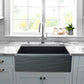 Nantucket Sinks Vineyard Collection 33" Rectangle Undermount Porcelain Enamel Glaze Matte Black Fireclay Single Bowl Farmhouse Apron Kitchen Sink With Waves Apron