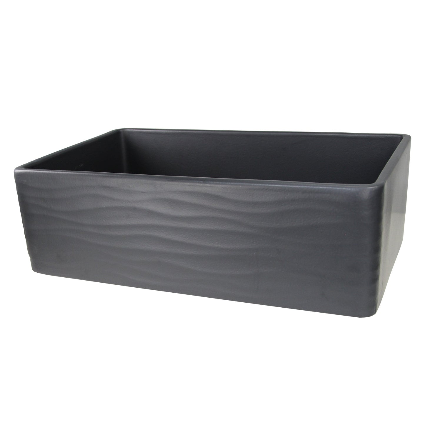 Nantucket Sinks Vineyard Collection 33" Rectangle Undermount Porcelain Enamel Glaze Matte Black Fireclay Single Bowl Farmhouse Apron Kitchen Sink With Waves Apron