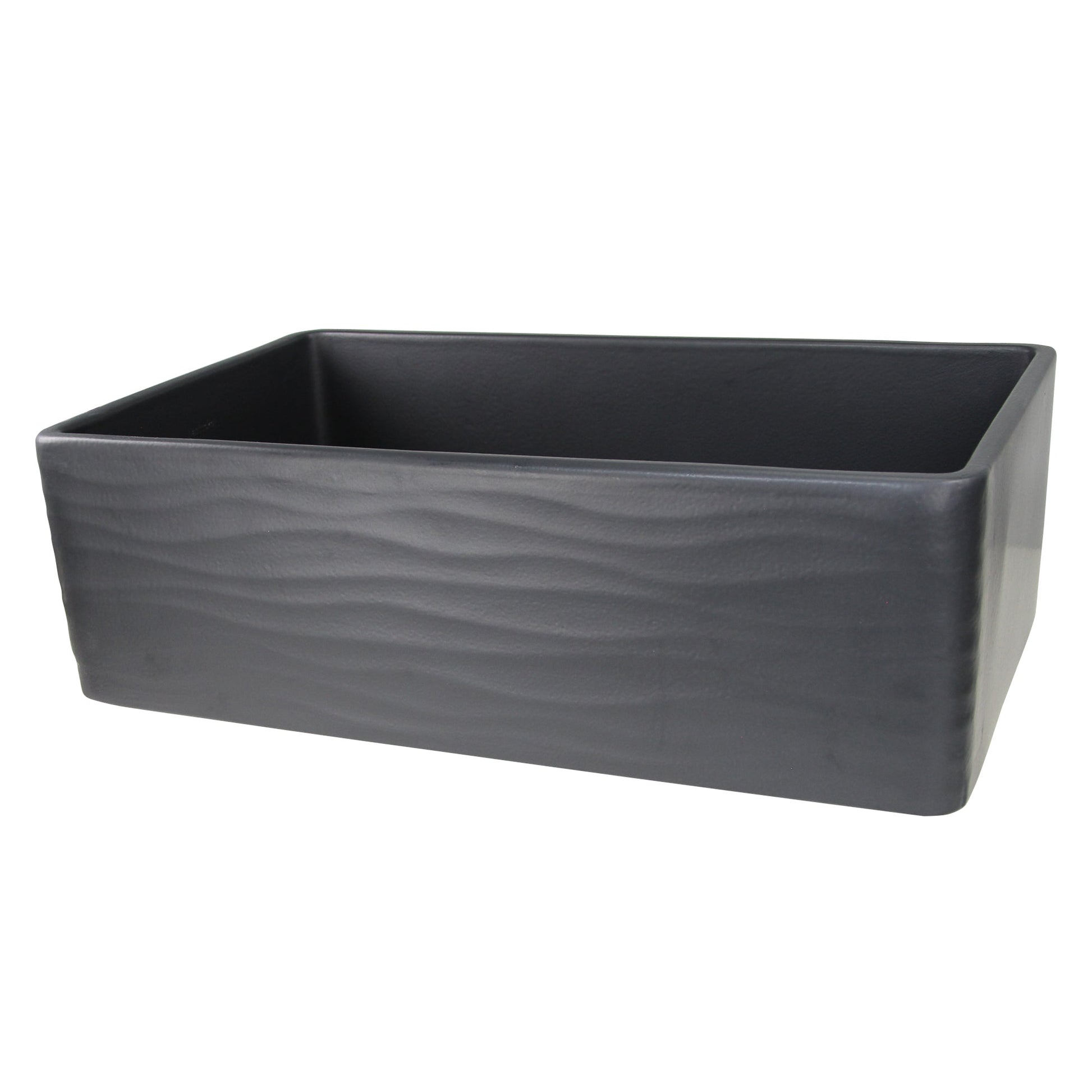 Nantucket Sinks Vineyard Collection 33" Rectangle Undermount Porcelain Enamel Glaze Matte Black Fireclay Single Bowl Farmhouse Apron Kitchen Sink With Waves Apron