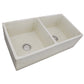 Nantucket Sinks Vineyard Collection 33" Rectangle Undermount Porcelain Enamel Glaze Pale Yellow Fireclay Double Bowl Farmhouse Apron Kitchen Sink With Shabby Straw Finish