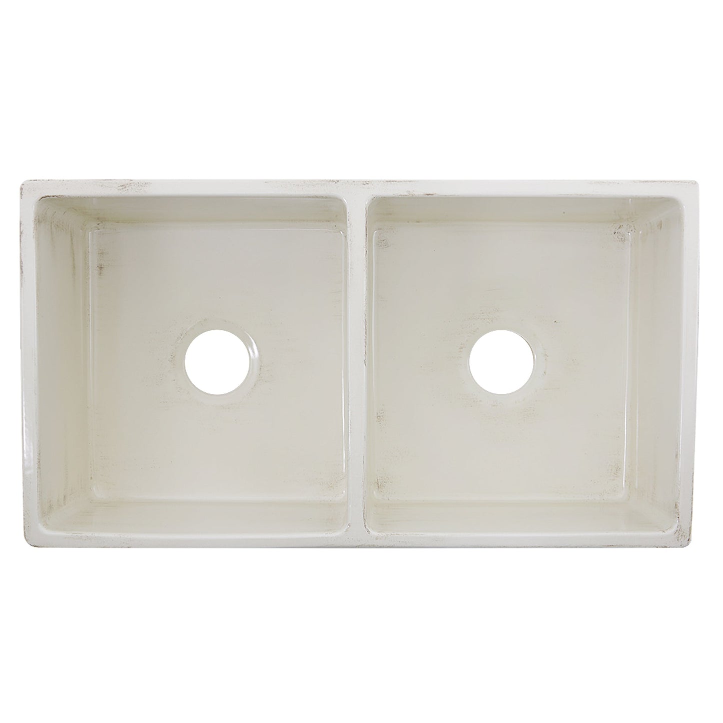 Nantucket Sinks Vineyard Collection 33" Rectangle Undermount Porcelain Enamel Glaze Pale Yellow Fireclay Double Bowl Farmhouse Apron Kitchen Sink With Shabby Straw Finish