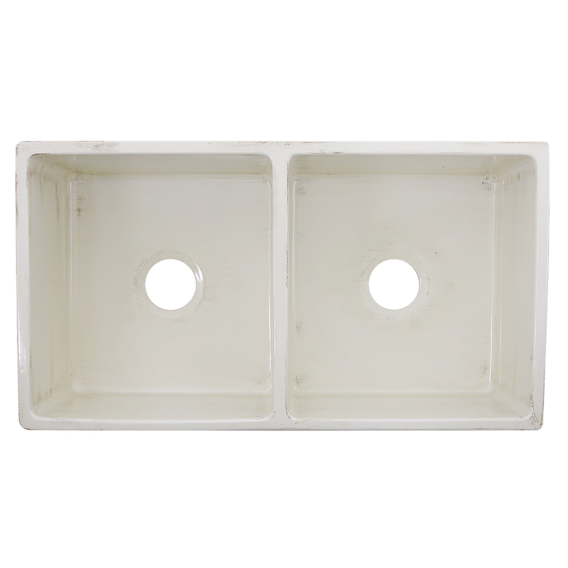 Nantucket Sinks Vineyard Collection 33" Rectangle Undermount Porcelain Enamel Glaze Pale Yellow Fireclay Double Bowl Farmhouse Apron Kitchen Sink With Shabby Straw Finish