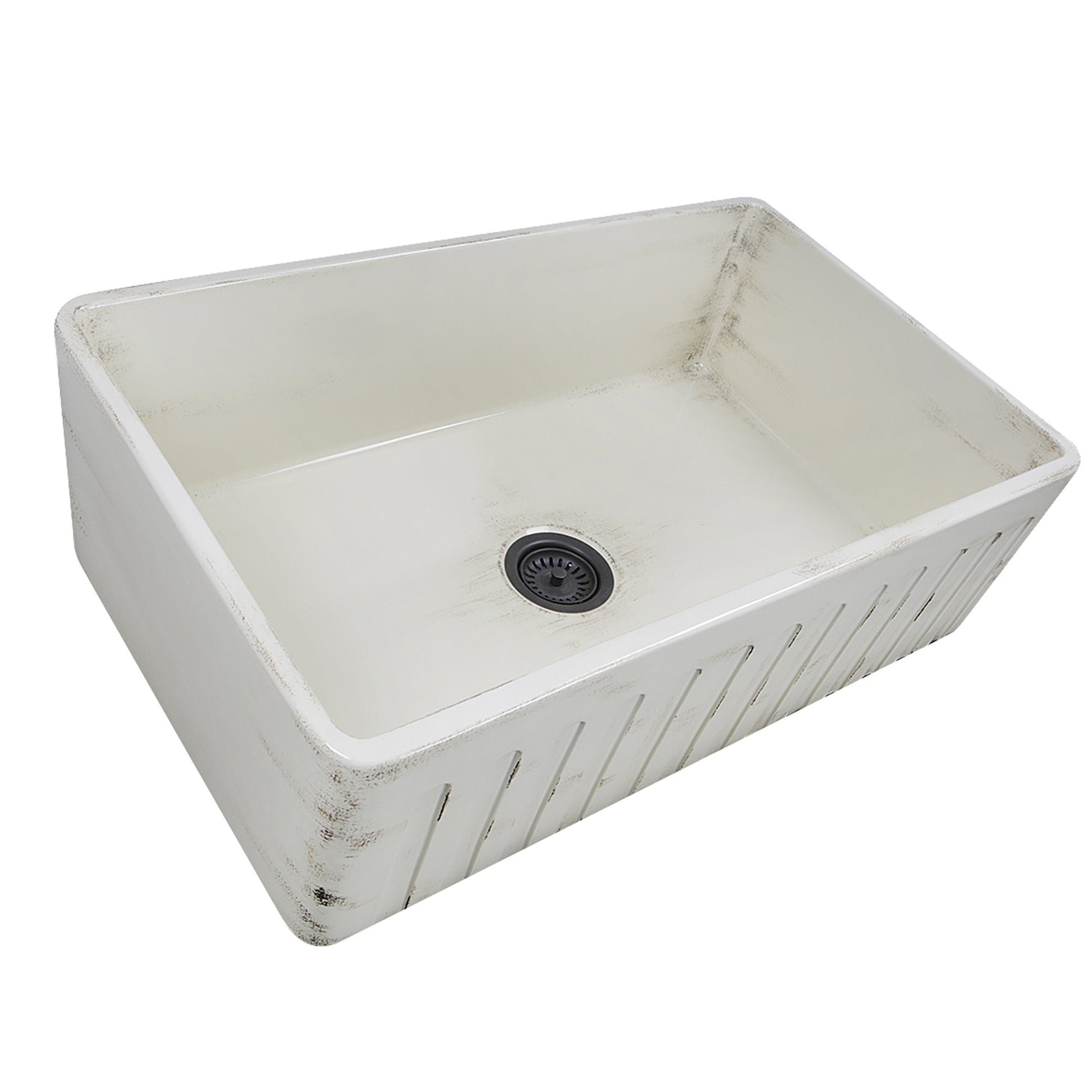 Nantucket Sinks Vineyard Collection 33" Rectangle Undermount Porcelain Enamel Glaze Pale Yellow Fireclay Single Bowl Farmhouse Apron Kitchen Sink With Shabby Straw Finish