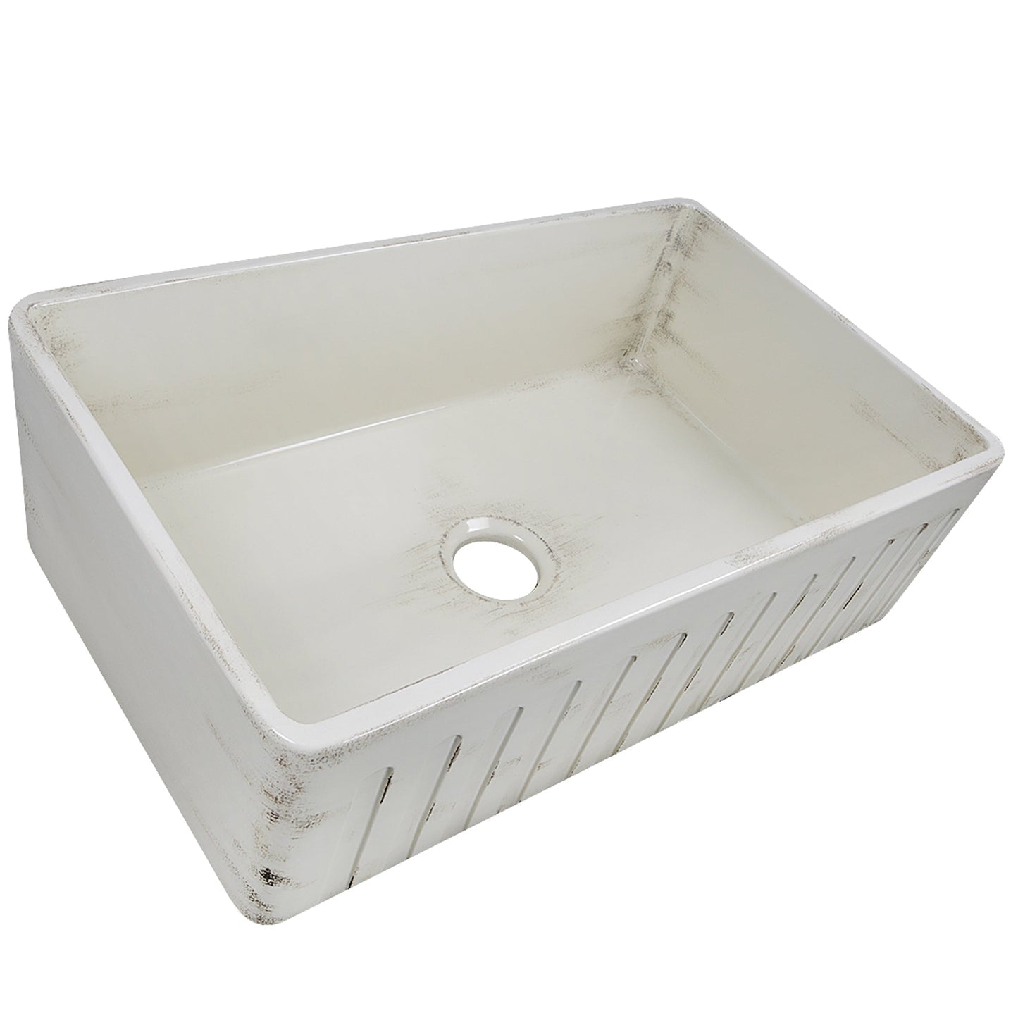 Nantucket Sinks Vineyard Collection 33" Rectangle Undermount Porcelain Enamel Glaze Pale Yellow Fireclay Single Bowl Farmhouse Apron Kitchen Sink With Shabby Straw Finish
