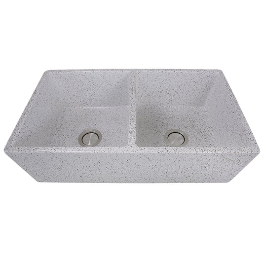 Nantucket Sinks Vineyard Collection 33" Rectangle Undermount Porcelain Enamel Glaze Various neutrals Fireclay Double Bowl Farmhouse Apron Kitchen Sink With Pietra Sarda Finish