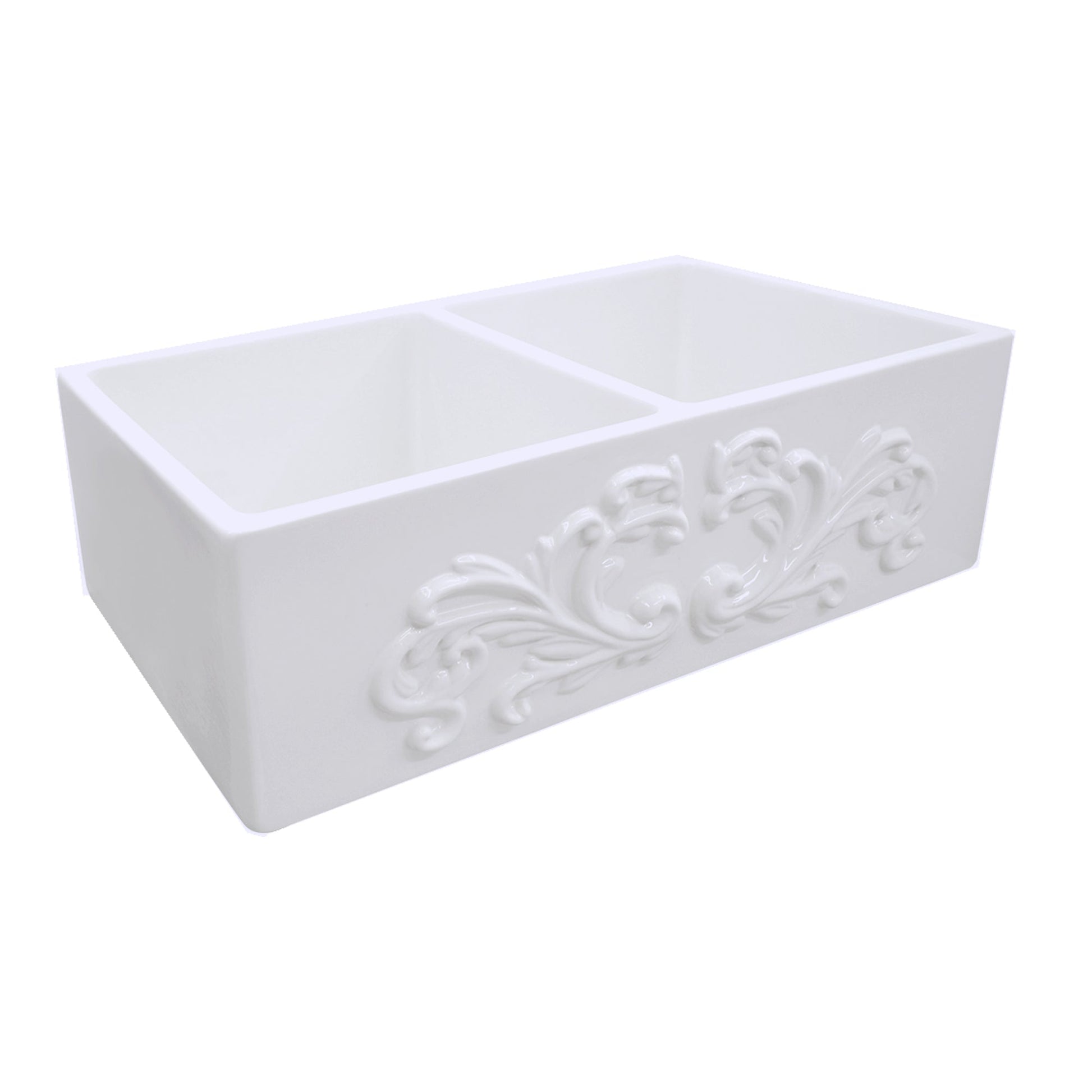 Nantucket Sinks Vineyard Collection 33" Rectangle Undermount Porcelain Enamel Glaze White Fireclay Double Bowl Farmhouse Apron Kitchen Sink With Filigree Apron