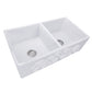 Nantucket Sinks Vineyard Collection 33" Rectangle Undermount Porcelain Enamel Glaze White Fireclay Double Bowl Farmhouse Apron Kitchen Sink With Filigree Apron