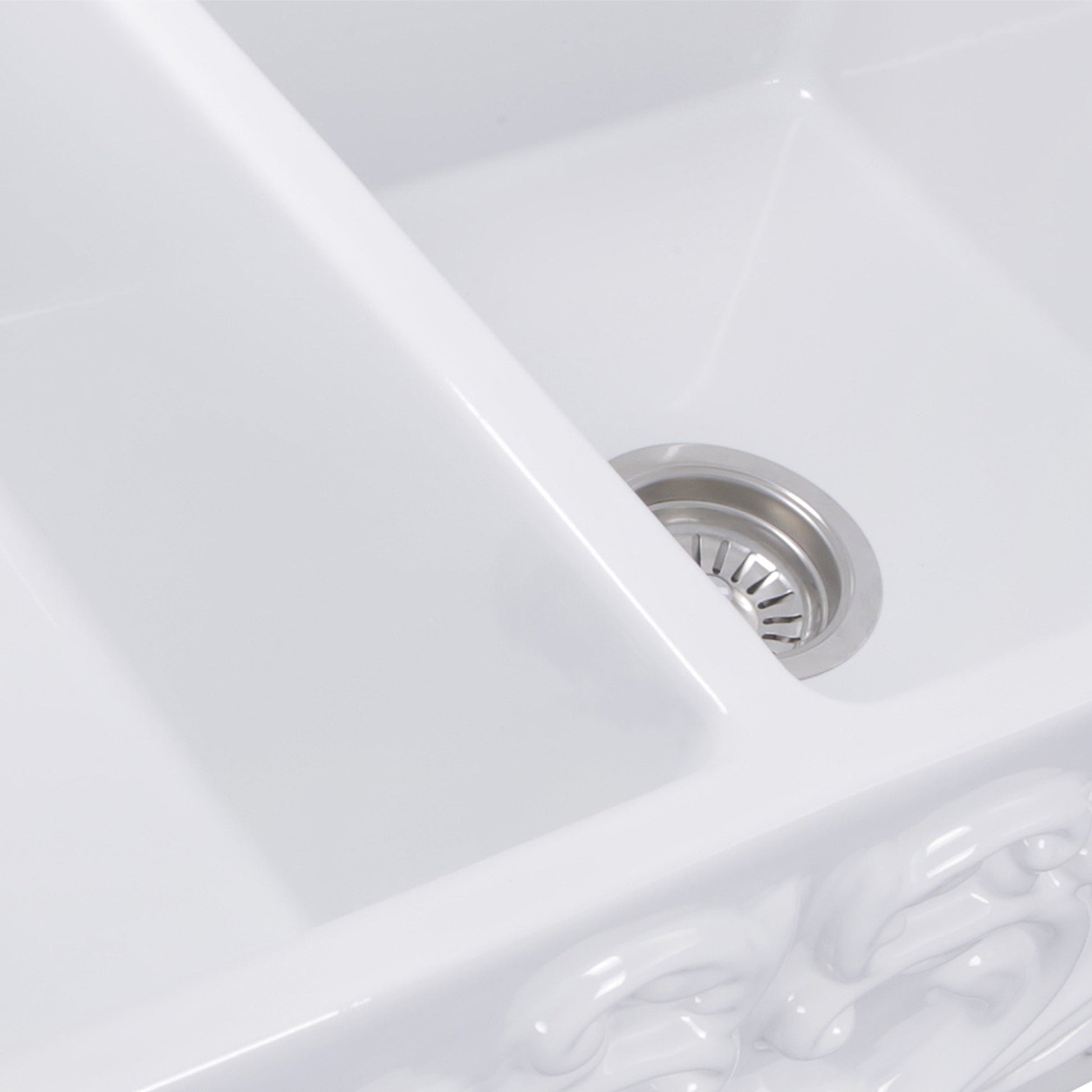 Nantucket Sinks Vineyard Collection 33" Rectangle Undermount Porcelain Enamel Glaze White Fireclay Double Bowl Farmhouse Apron Kitchen Sink With Filigree Apron