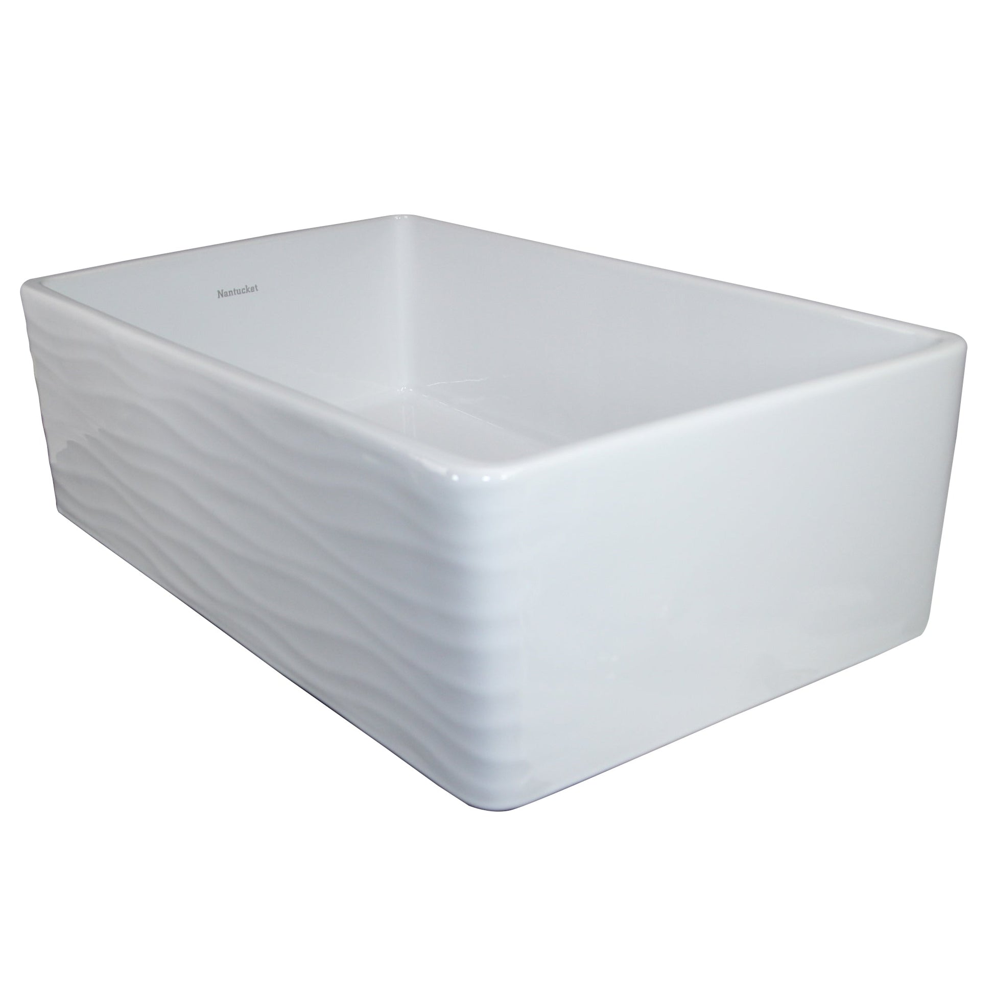 Nantucket Sinks Vineyard Collection 33" Rectangle Undermount Porcelain Enamel Glaze White Fireclay Single Bowl Farmhouse Kitchen Sink With Waves Apron