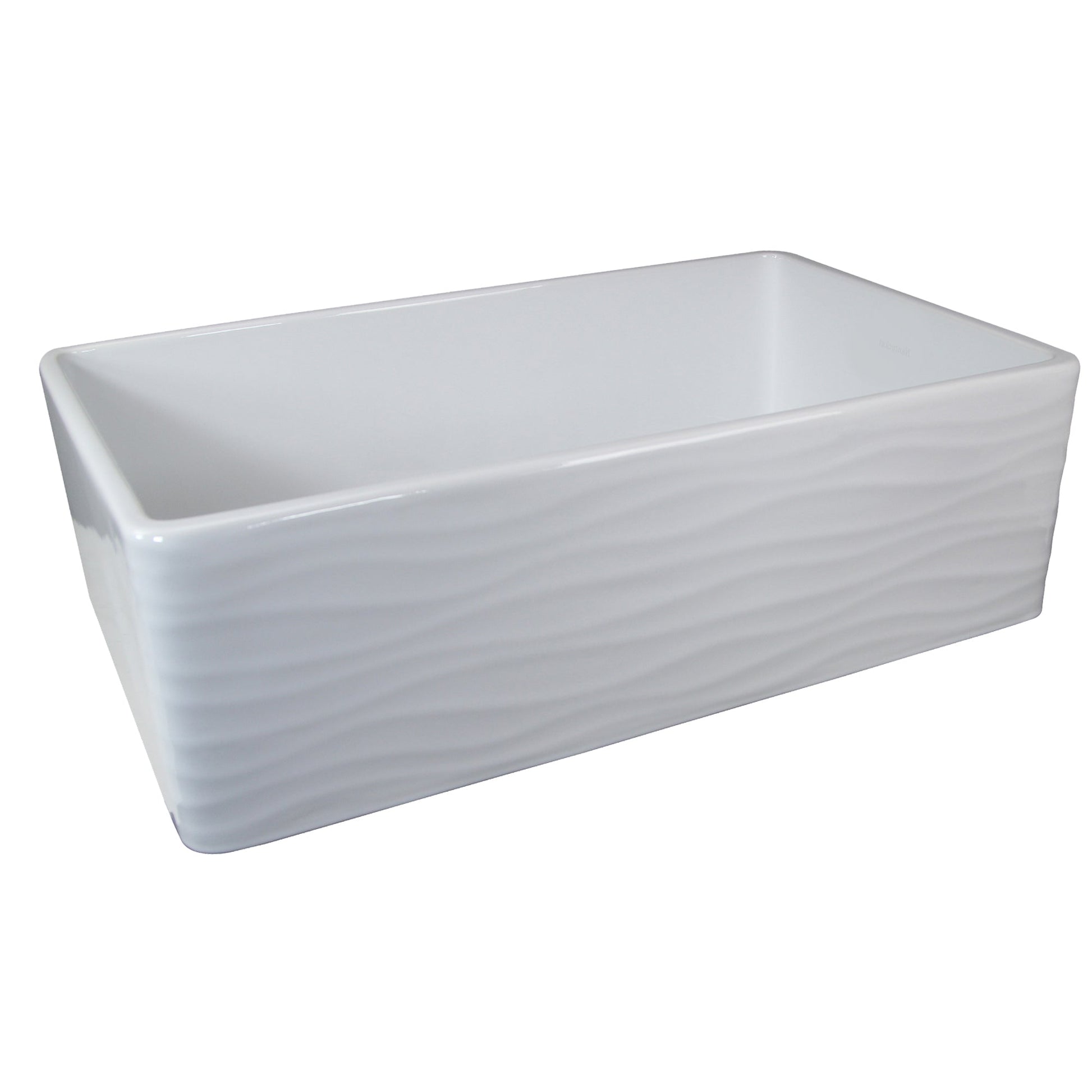 Nantucket Sinks Vineyard Collection 33" Rectangle Undermount Porcelain Enamel Glaze White Fireclay Single Bowl Farmhouse Kitchen Sink With Waves Apron