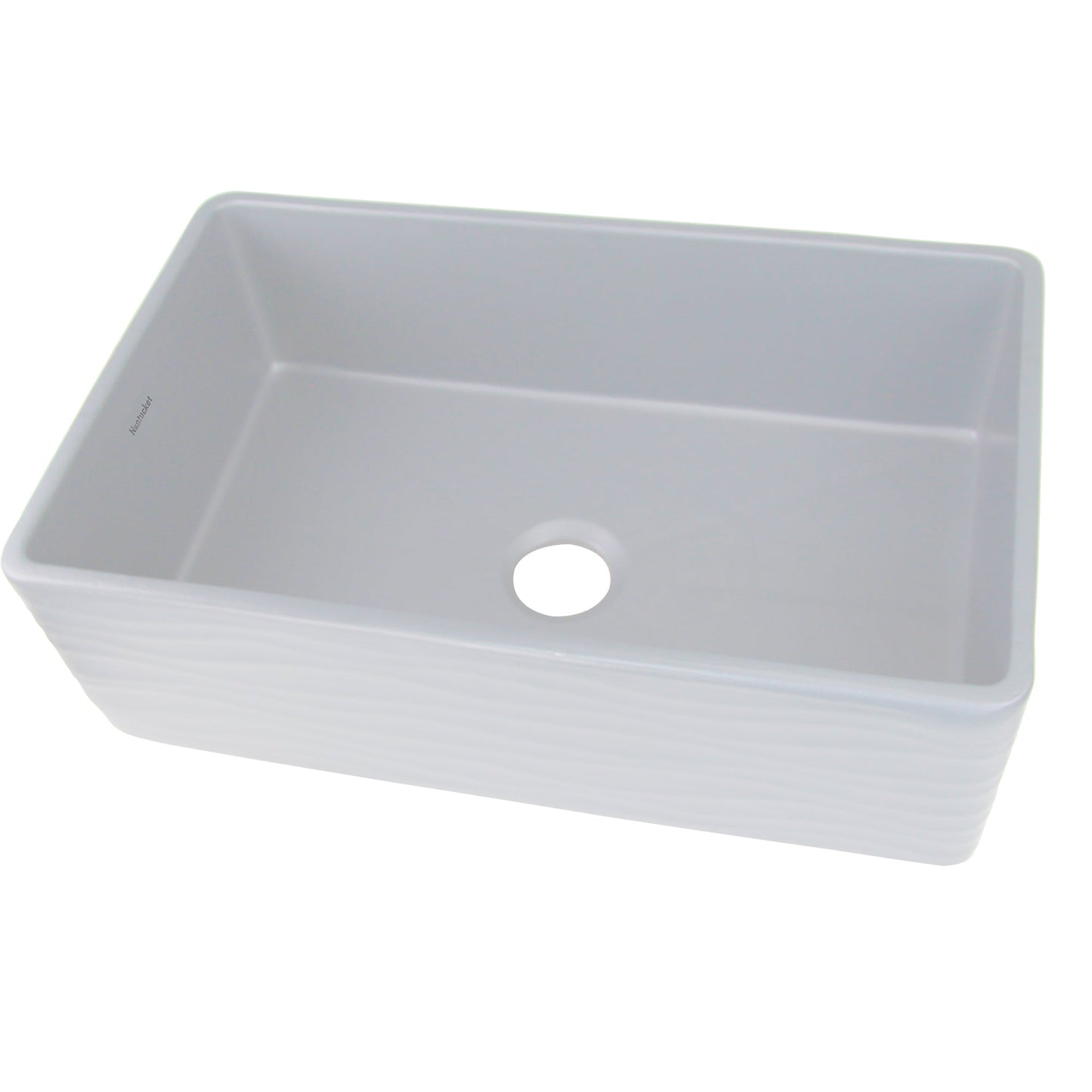 Nantucket Sinks Vineyard Collection 33" Rectangle Undermount Porcelain Enamel Glaze White Fireclay Single Bowl Farmhouse Kitchen Sink With Waves Apron