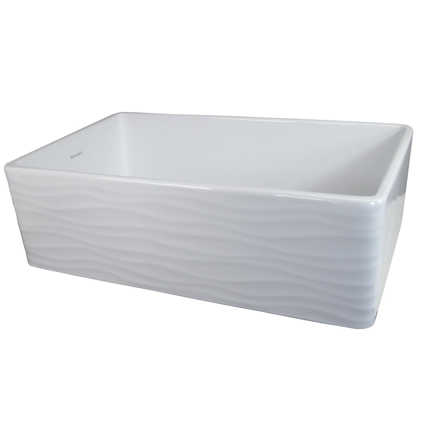 Nantucket Sinks Vineyard Collection 33" Rectangle Undermount Porcelain Enamel Glaze White Fireclay Single Bowl Farmhouse Kitchen Sink With Waves Apron