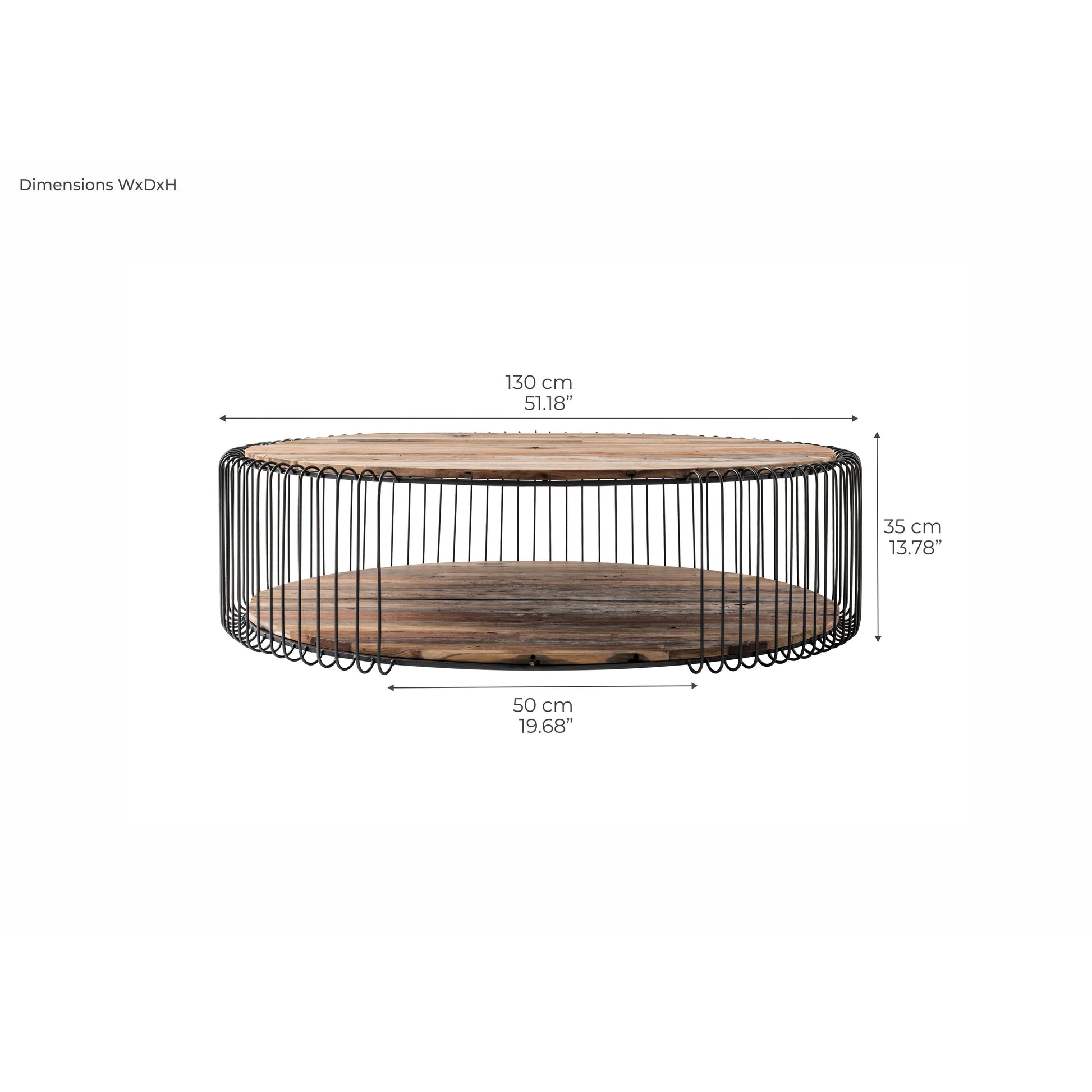 NovaSolo Barca 51" Round Natural Boat Wood Round Coffee Table With Clear Coat