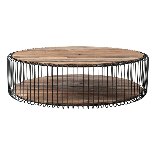 NovaSolo Barca 51" Round Natural Boat Wood Round Coffee Table With Clear Coat