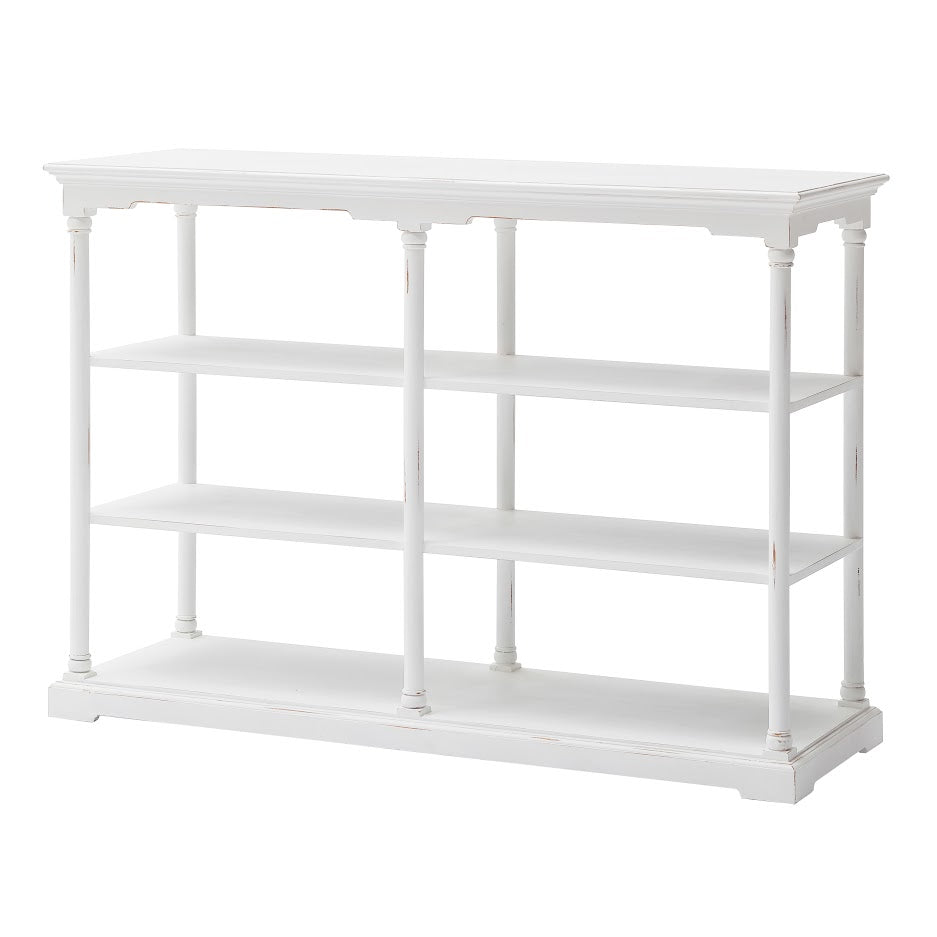 NovaSolo Bordeaux 63" Distressed White Mahogany Kitchen Shelving Unit With 6 Mahogany Boxes