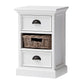 NovaSolo Halifax 16" Classic White Mahogany Mini Storage Unit With 2 Drawers & 1 Rattan Basket