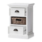 NovaSolo Halifax 16" Classic White Mahogany Mini Storage Unit With 2 Drawers & 1 Rattan Basket