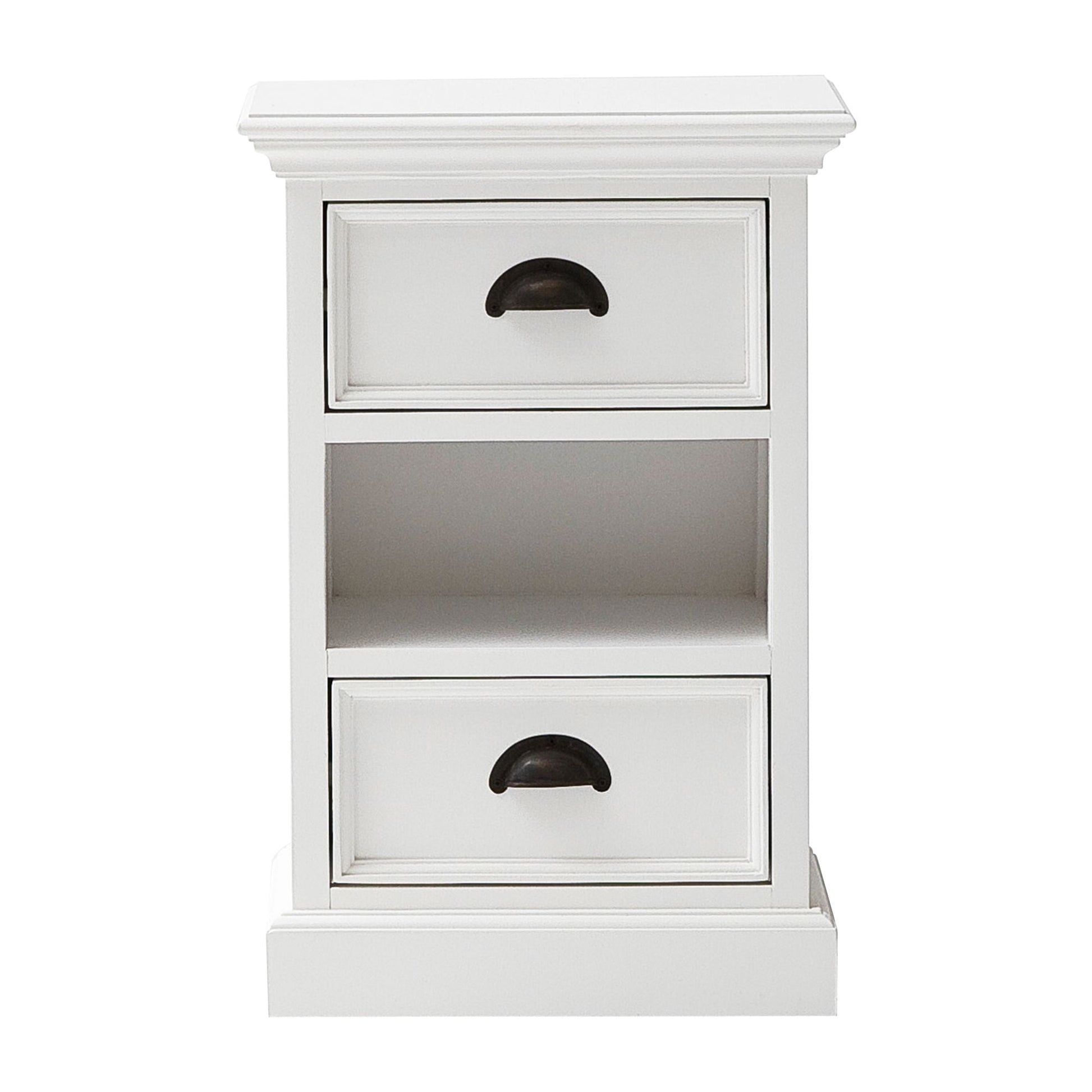 NovaSolo Halifax 16" Classic White Mahogany Mini Storage Unit With 2 Drawers & 1 Rattan Basket