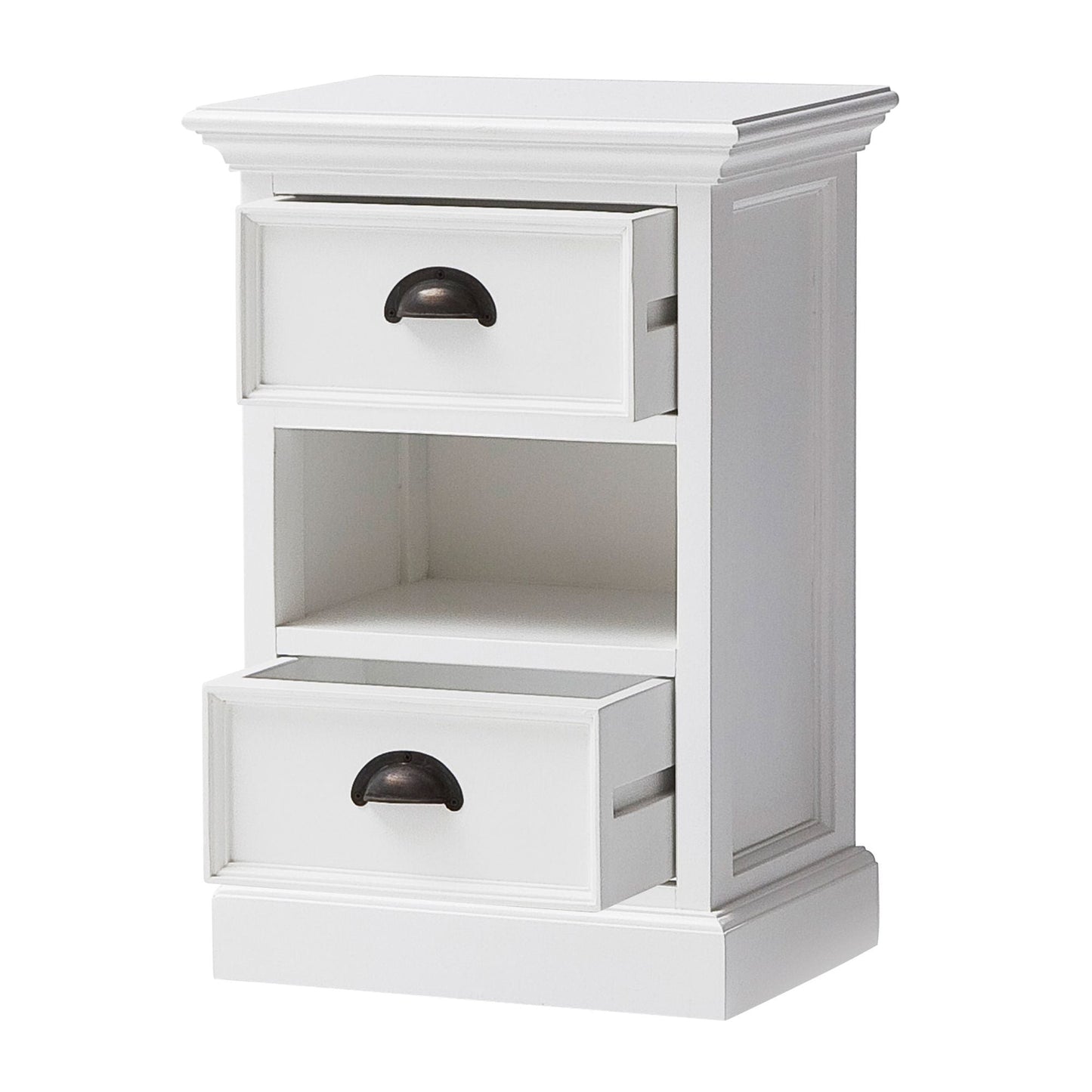 NovaSolo Halifax 16" Classic White Mahogany Mini Storage Unit With 2 Drawers & 1 Rattan Basket