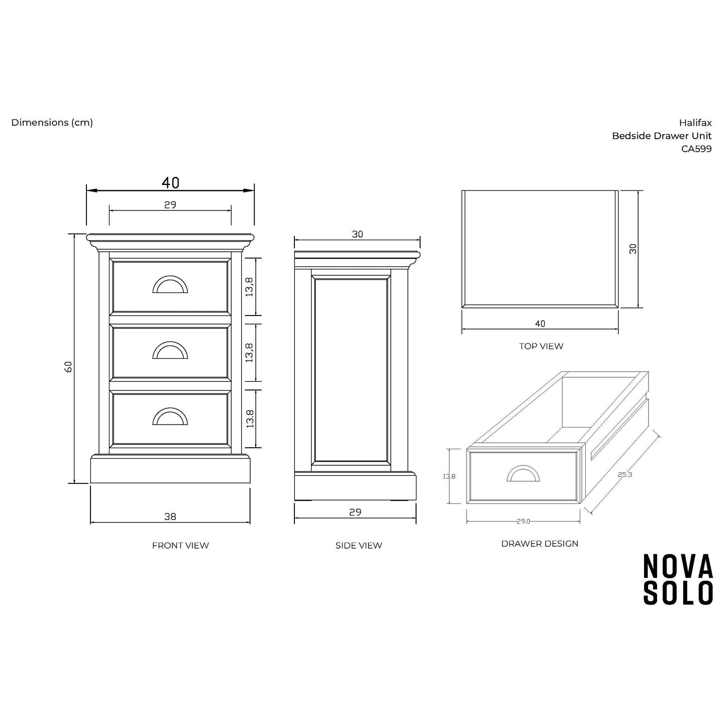 NovaSolo Halifax 16" Classic White Mahogany Mini Storage Unit With 3 Drawers