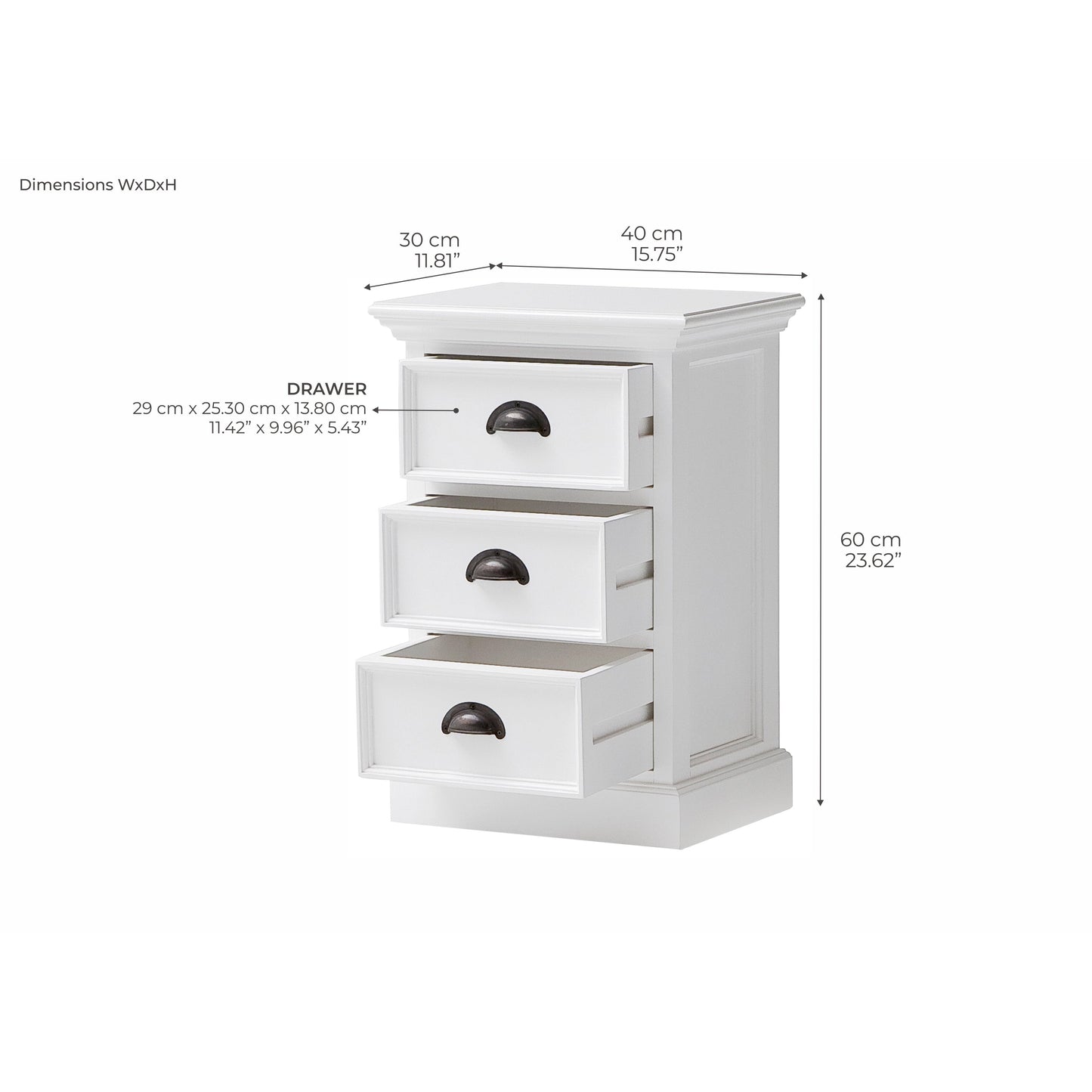 NovaSolo Halifax 16" Classic White Mahogany Mini Storage Unit With 3 Drawers