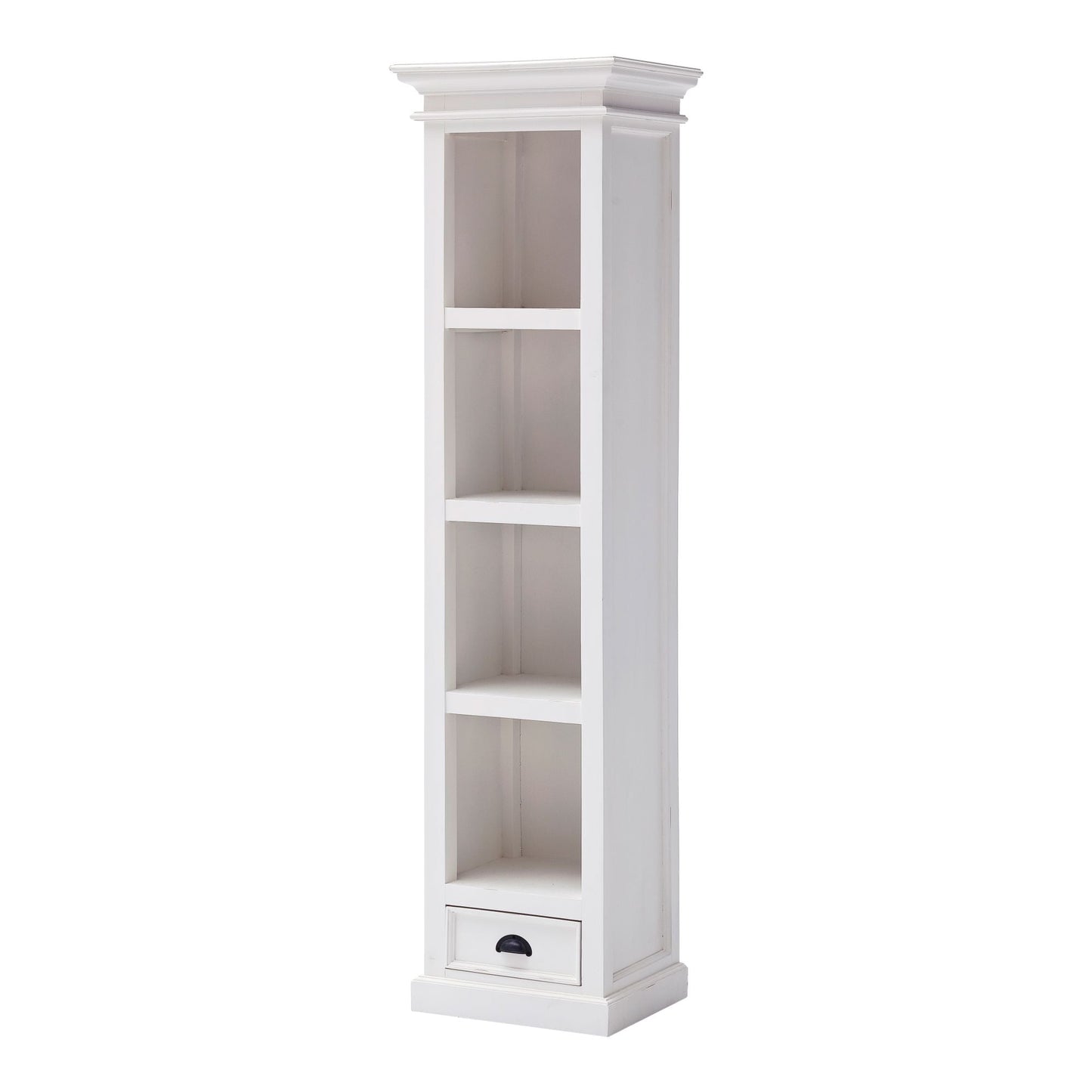 NovaSolo Halifax 20" Classic White Mahogany Bookshelf Cabinet With 4 Shelves & 1 Drawer