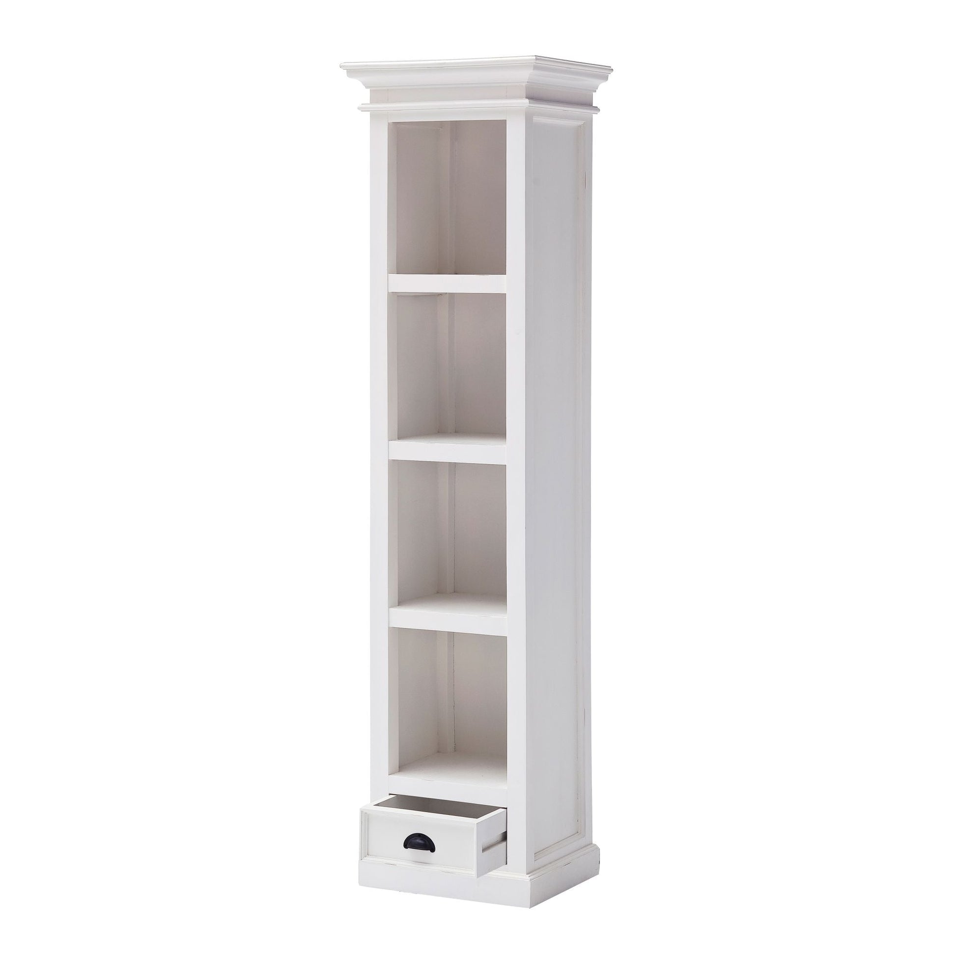 NovaSolo Halifax 20" Classic White Mahogany Bookshelf Cabinet With 4 Shelves & 1 Drawer