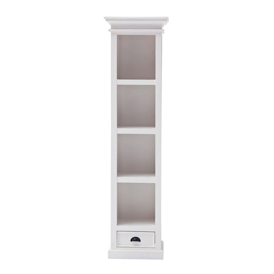 NovaSolo Halifax 20" Classic White Mahogany Bookshelf Cabinet With 4 Shelves & 1 Drawer