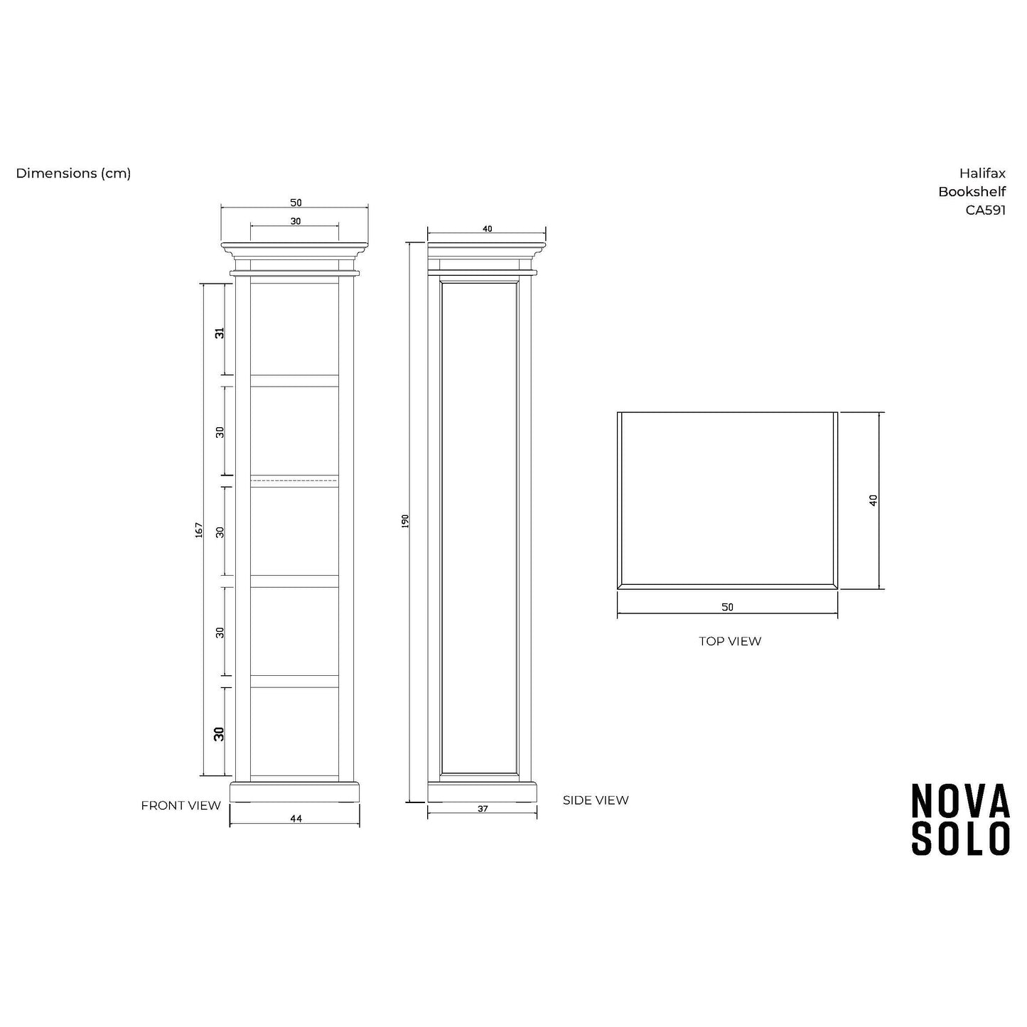 NovaSolo Halifax 20" Classic White Mahogany Bookshelf Cabinet With 5 Shelves