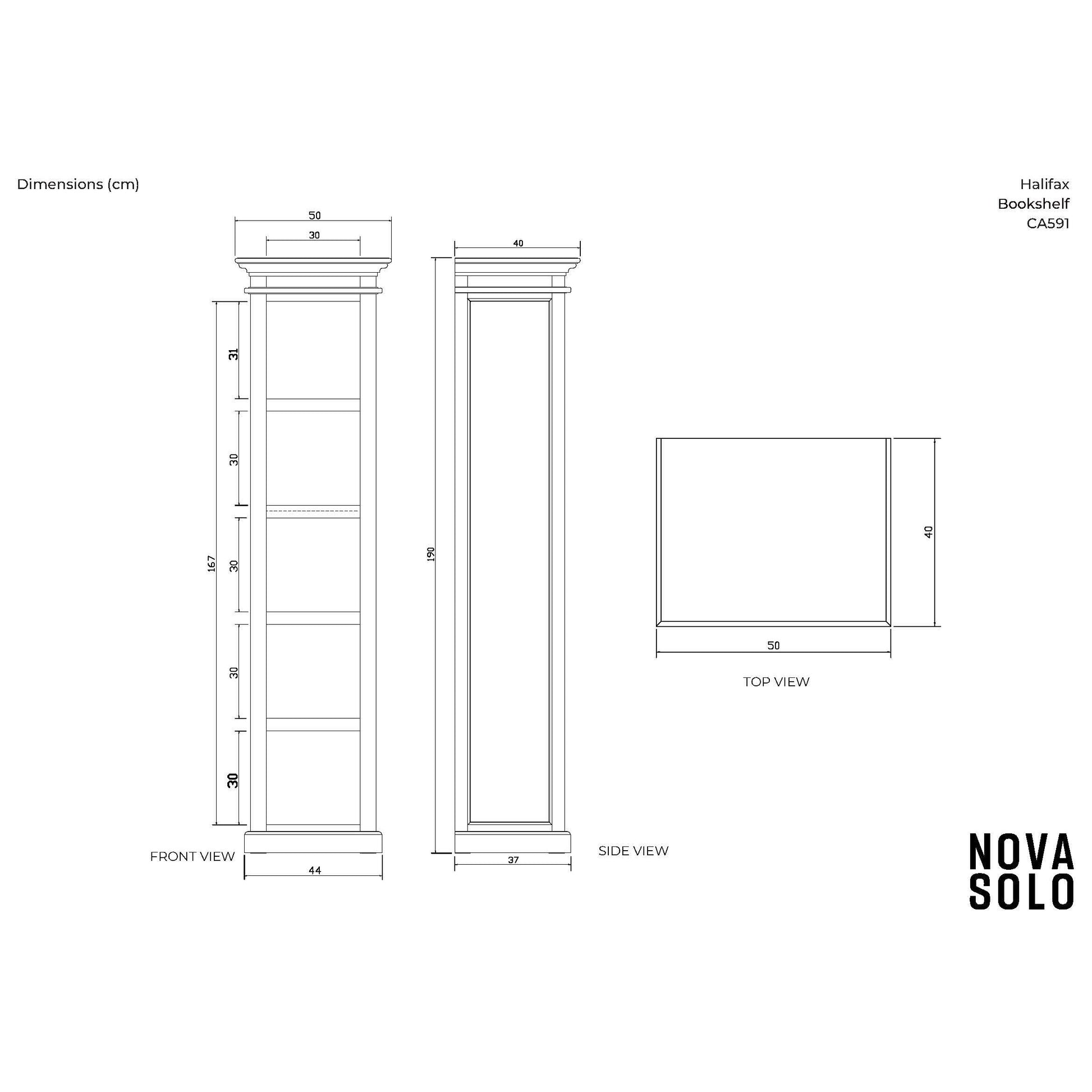 NovaSolo Halifax 20" Classic White Mahogany Bookshelf Cabinet With 5 Shelves