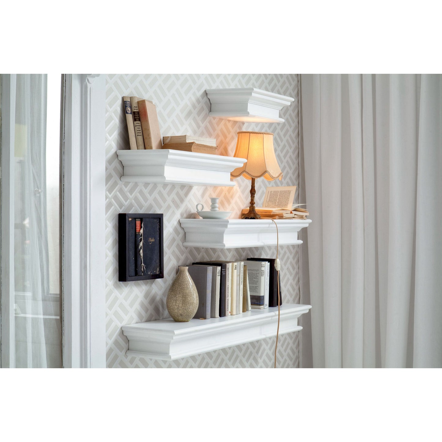 NovaSolo Halifax 24" Classic White Mahogany Floating Wall Shelf