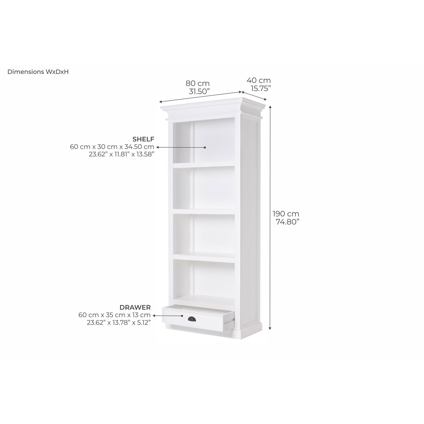 NovaSolo Halifax 32" Classic White Mahogany Display Cabinet With 4 Shelves & 1 Drawer