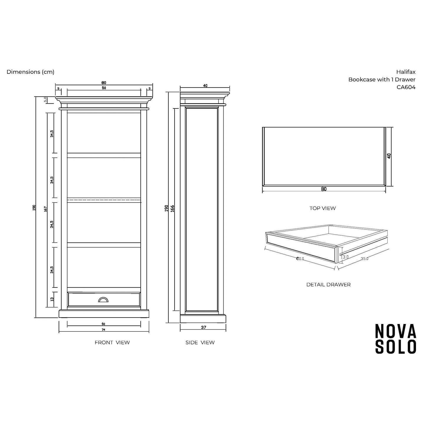 NovaSolo Halifax 32" Classic White Mahogany Display Cabinet With 4 Shelves & 1 Drawer