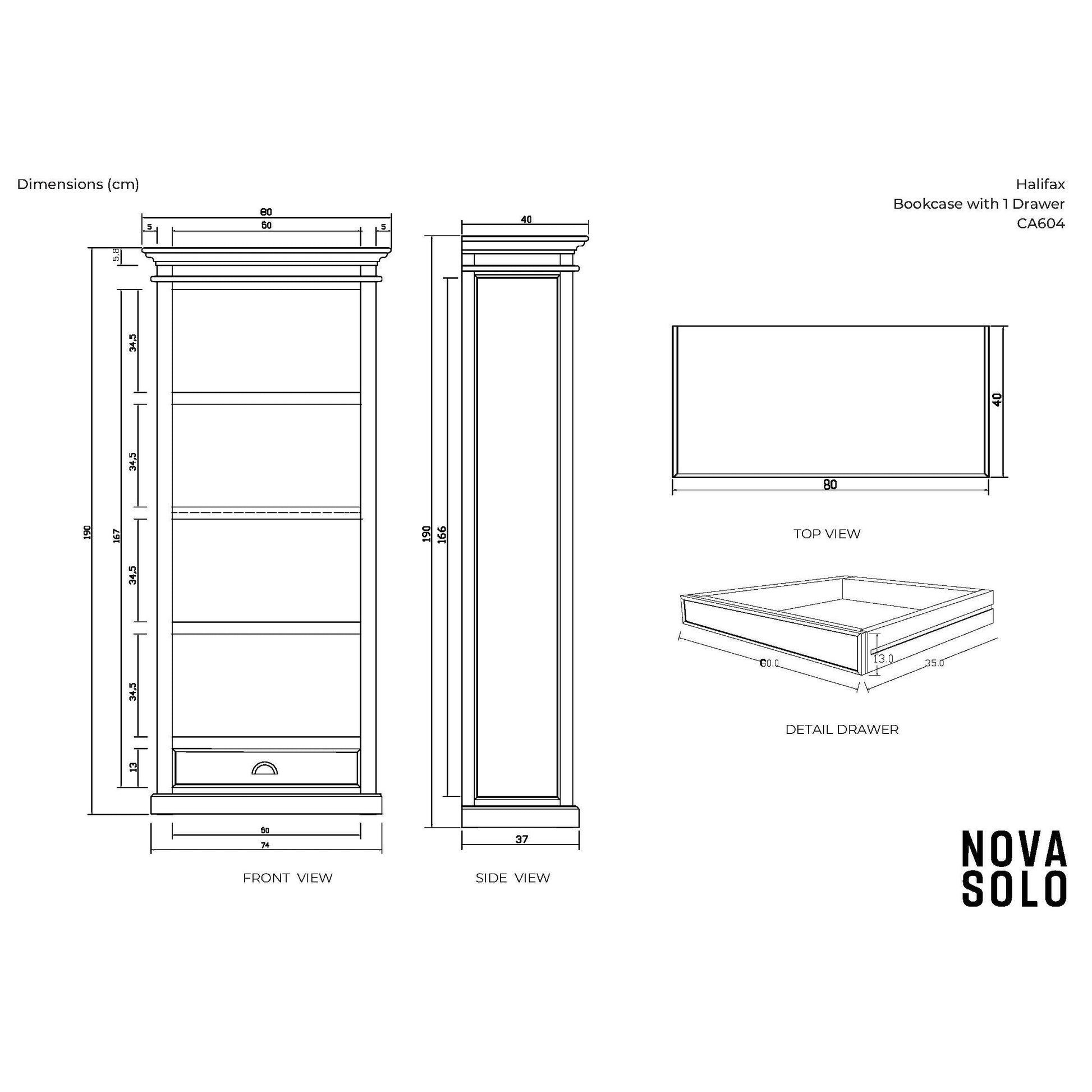 NovaSolo Halifax 32" Classic White Mahogany Display Cabinet With 4 Shelves & 1 Drawer