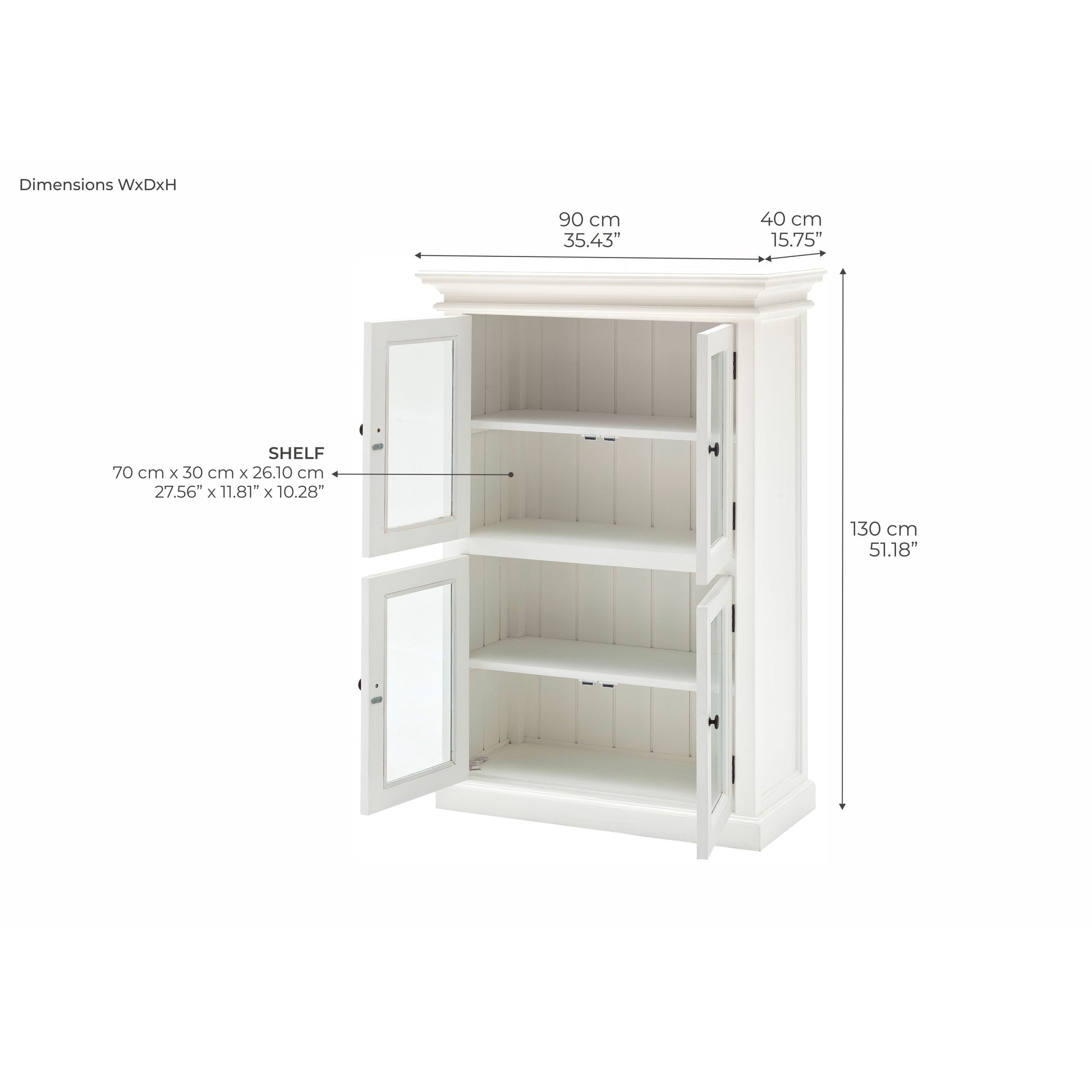 NovaSolo Halifax 35" Classic White Mahogany 2-Level Display Cabinet With 4 Glass Doors