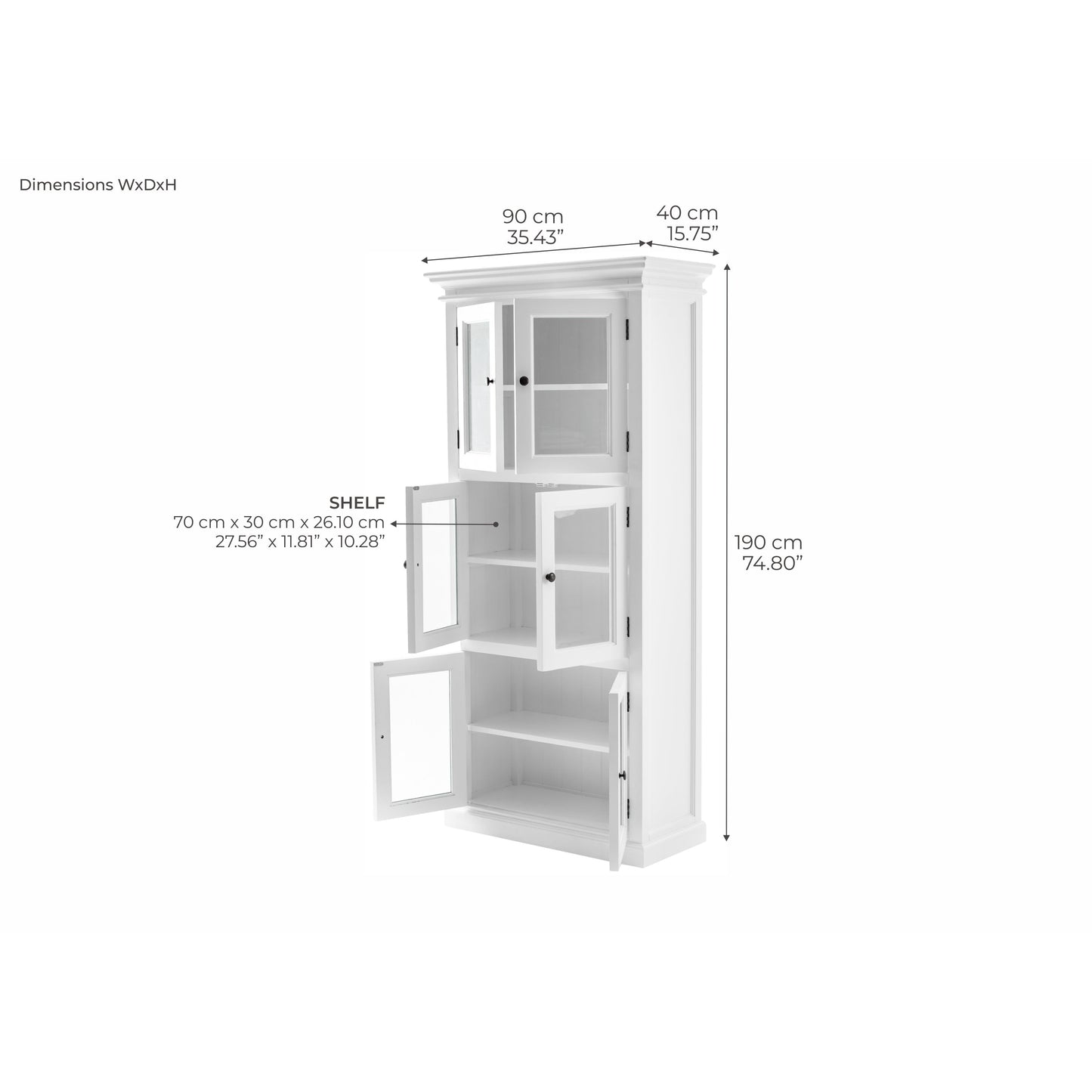 NovaSolo Halifax 35" Classic White Mahogany 3-Level Display Cabinet With 6 Glass Doors