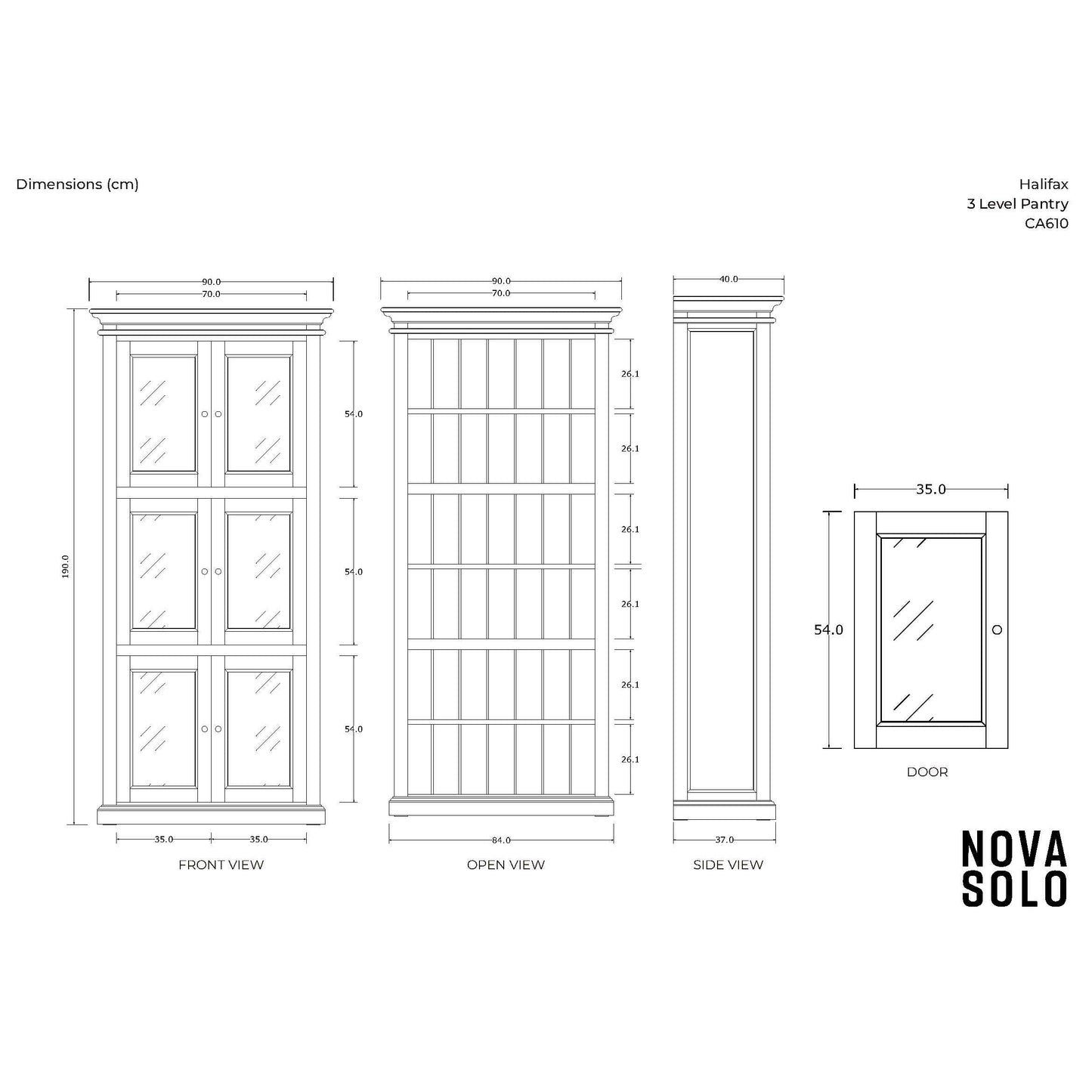 NovaSolo Halifax 35" Classic White Mahogany 3-Level Display Cabinet With 6 Glass Doors